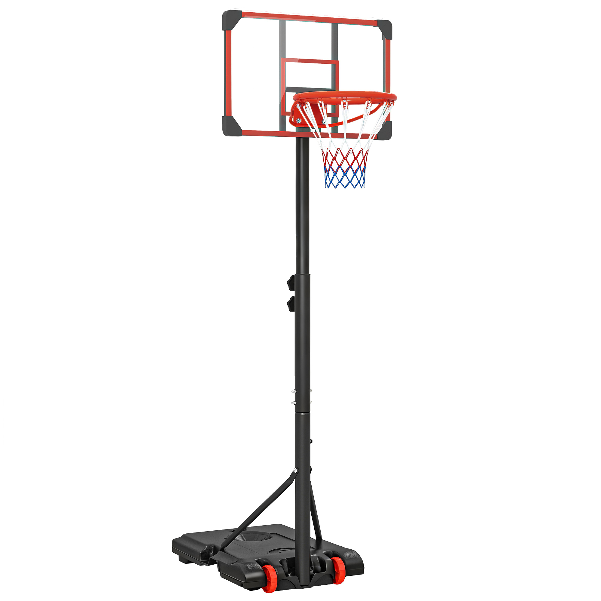 SPORTNOW Canasta de Baloncesto con Altura Ajustable 178-208 cm Ruedas y Base Rellenable para Adolescentes y Adultos Rojo y Negro