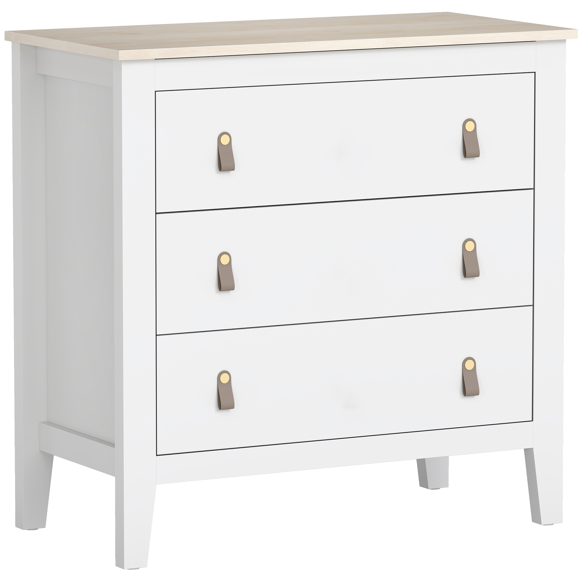 HOMCOM Cómoda para Dormitorio con 3 Cajones Tiradores de PU Cajonera para Salón Pasillo 80x40x78,5 cm Blanco