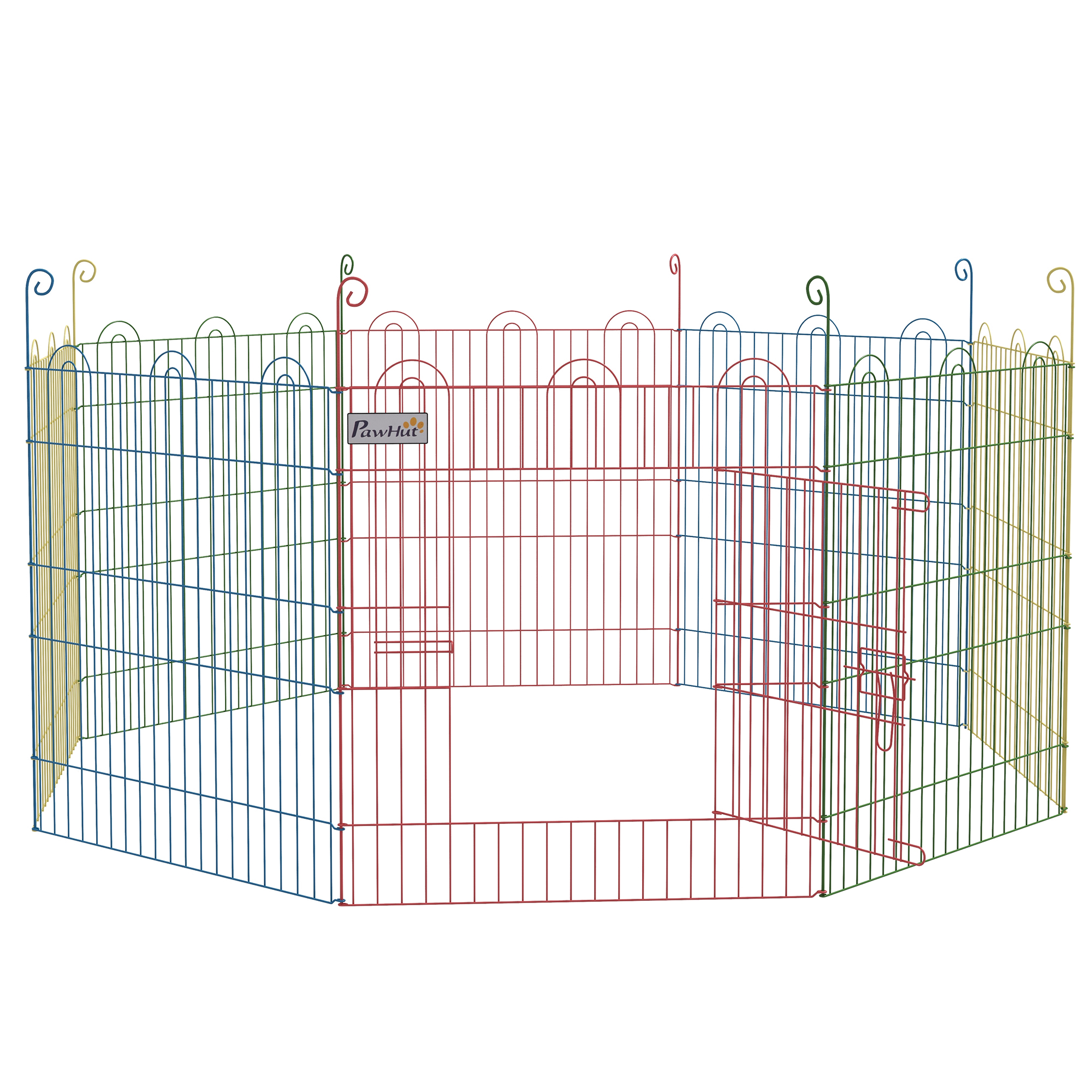 PawHut Parque Plegable para Perros de 8 Paneles Ø156x60 cm Valla Metálica con Puerta Estacas Interior Exterior Multicolor
