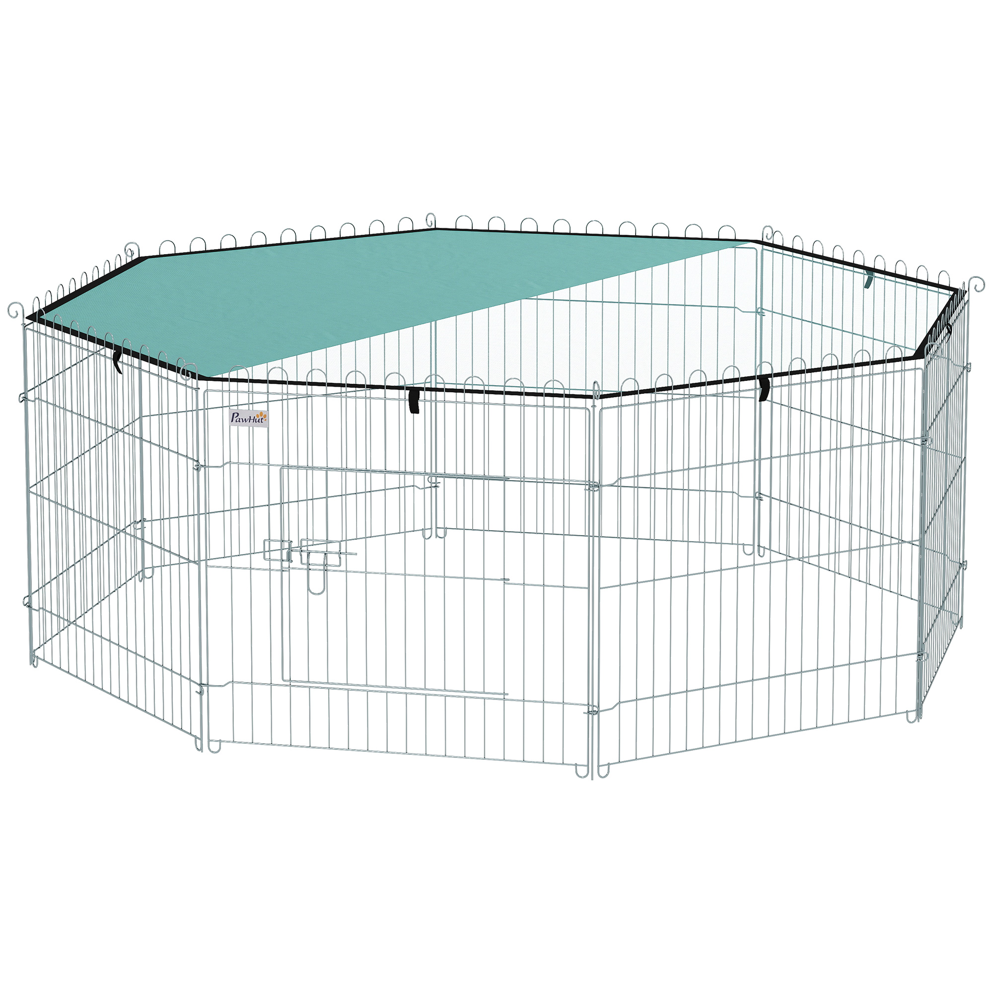 Meilleurs prix pour PawHut Parc pour chien, enclos chien 8 panneaux avec toit, modulable et pliable, enclos portable 60H cm avec porte argent vert