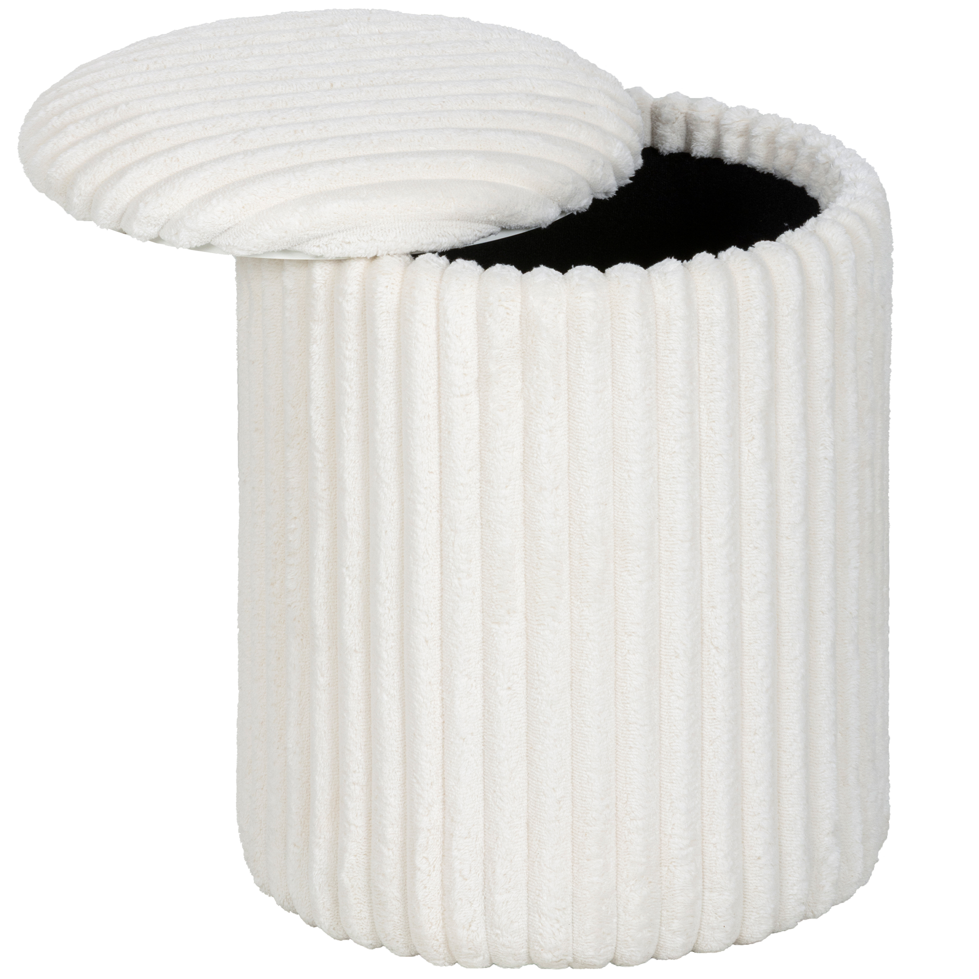 HOMCOM Pouf de rangement avec couvercle réversible, pouf moderne en velours côtelé pour salon et chambre, Blanc