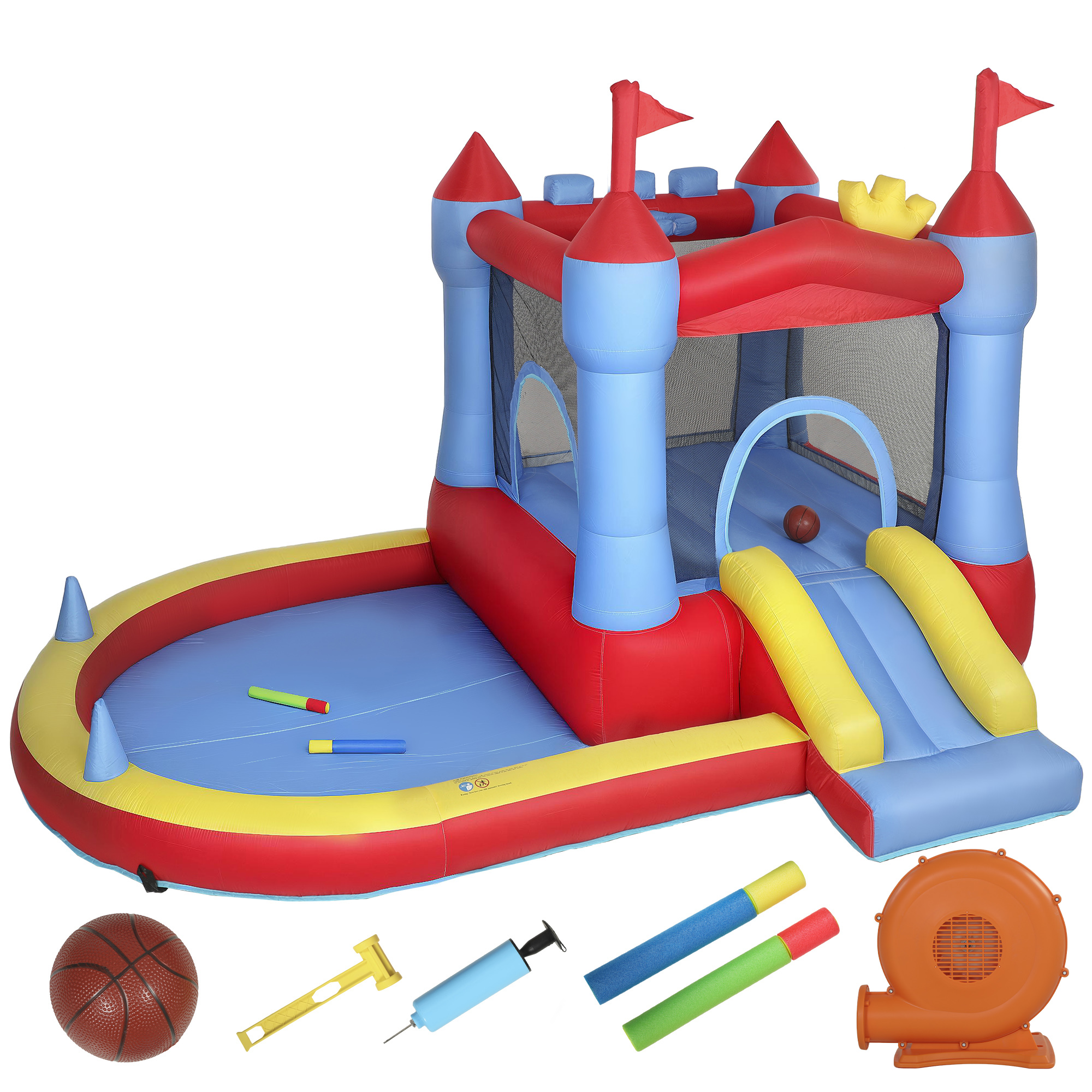 AIYAPLAY Opblaasbaar Springkussen met Blazer Glijbaan Trampoline Plonsbad Waterpistool 342x255x209 cm Blauw