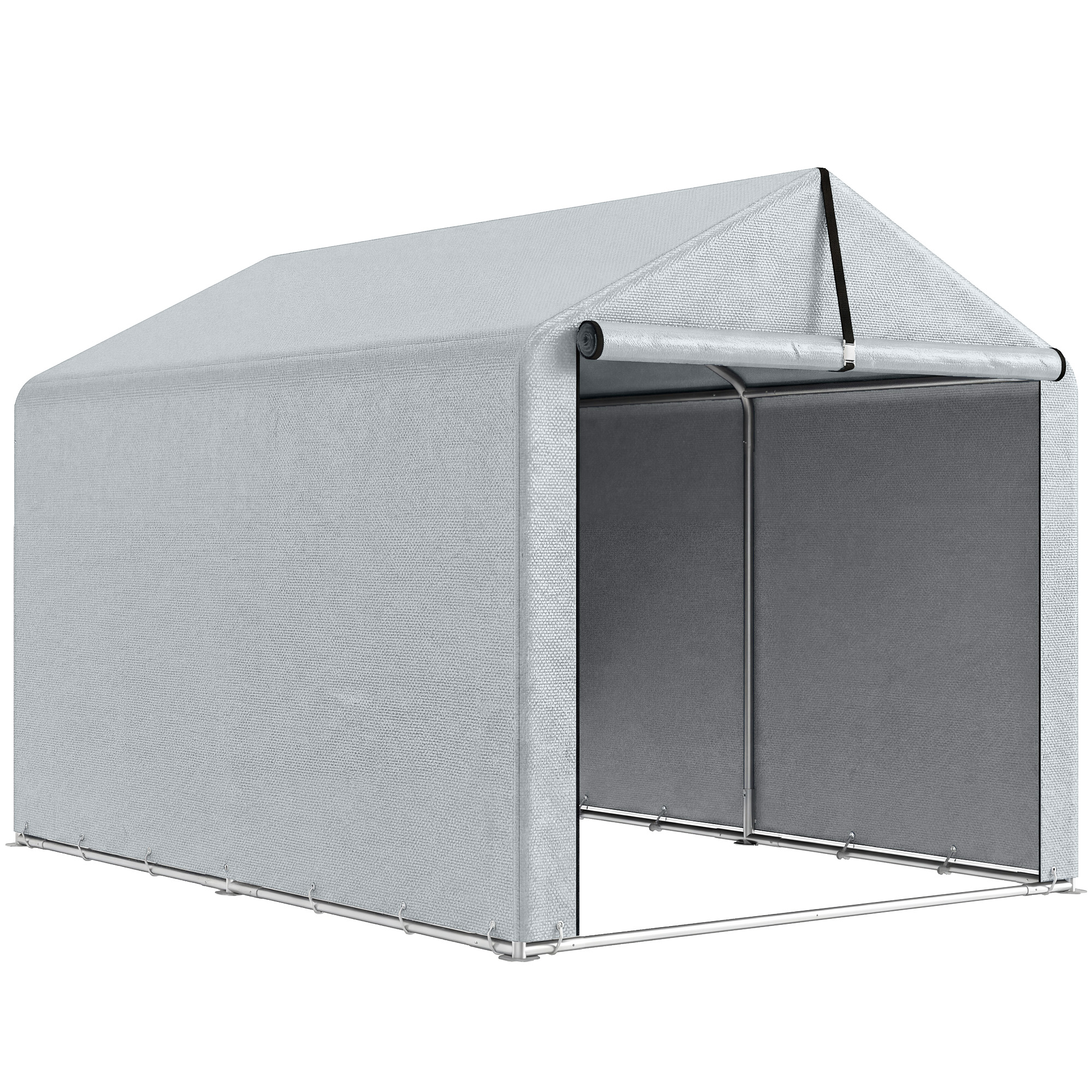 Outsunny Carpa de Jardín para Almacenaje con Puerta Enrollable y Estructura Galvanizada, Gris | Aosom España