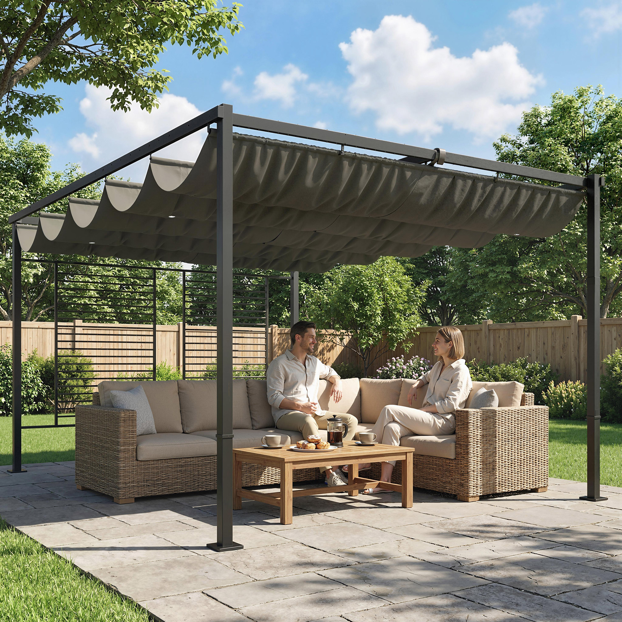 Outsunny Pergola 3,87 x 2,97 m Terrassenüberdachung mit Schiebedach, 2 Sich günstig online kaufen
