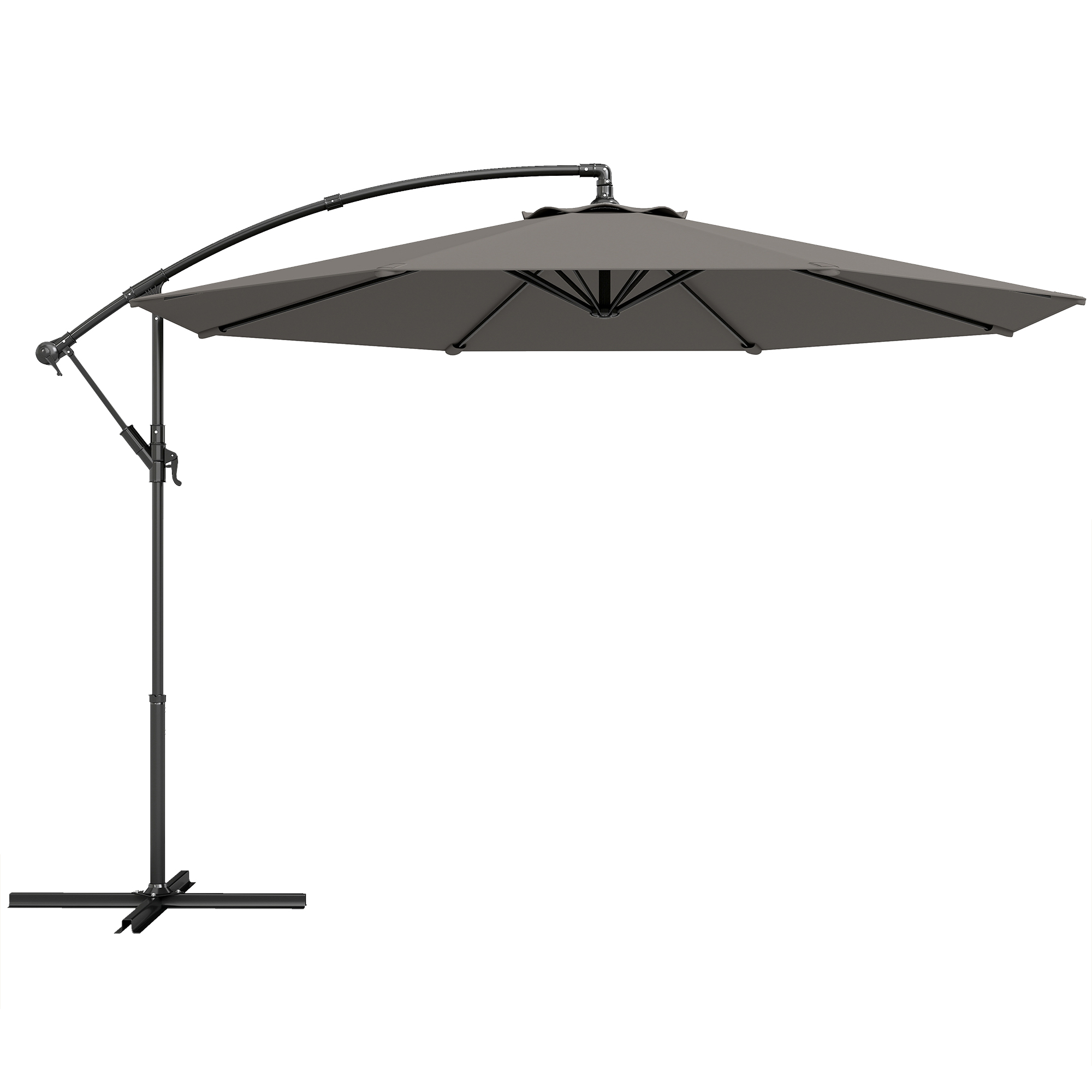 Outsunny Parasol Excéntrico Ø300 cm con Base Cruzada Toldo Ajustable y Manivela UPF30+ para Terraza Patio Gris