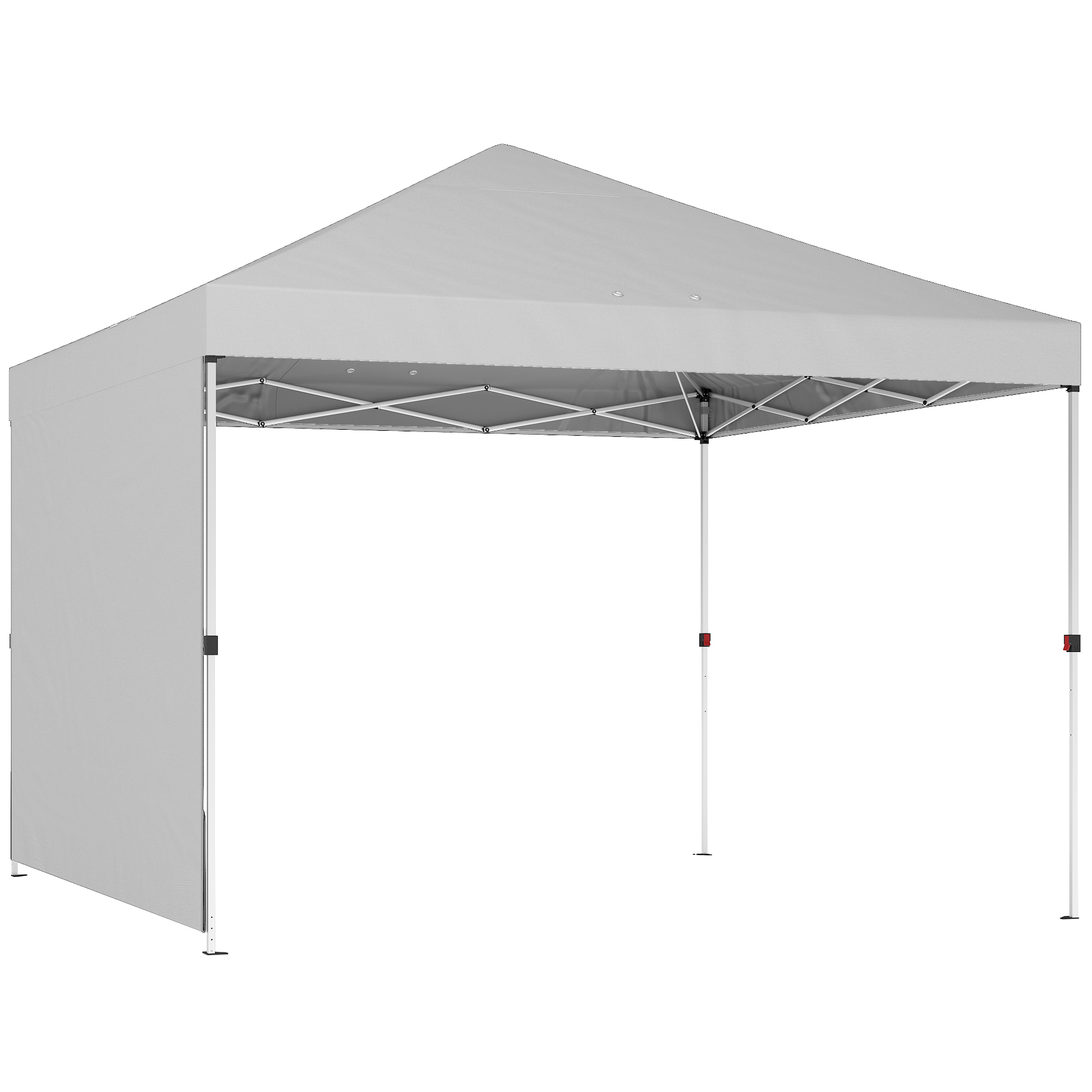 Outsunny Carpa Plegable Pop-up 3x3 m con Pared Lateral UPF50+ Altura Ajustable Empuje Central Bolsa de Transporte Blanco
