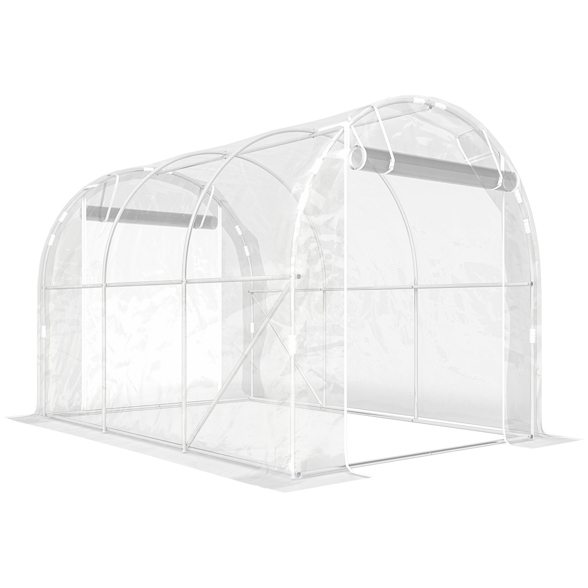 Outsunny Tunel foliowy (polytunnel), szklarnia z możliwością wejścia z ocynkowanym stalowym stelażem i odpornym na UV pokryciem PE, przezroczysta | 