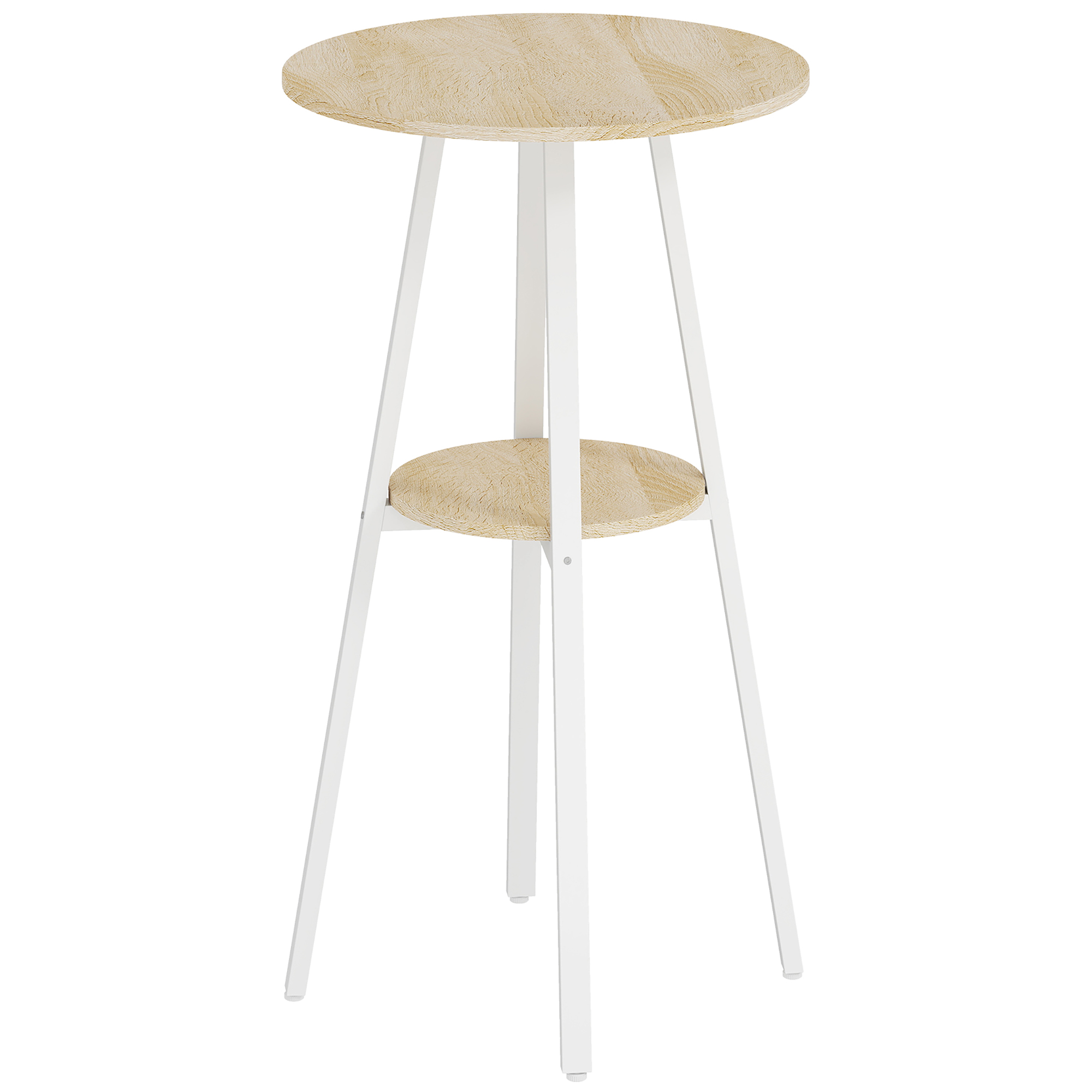 HOMCOM Mesa Alta Cocina Redonda con Estante de Almacenamiento Moderna para 2 Personas 55x55x95 cm Madera Natural y Blanco