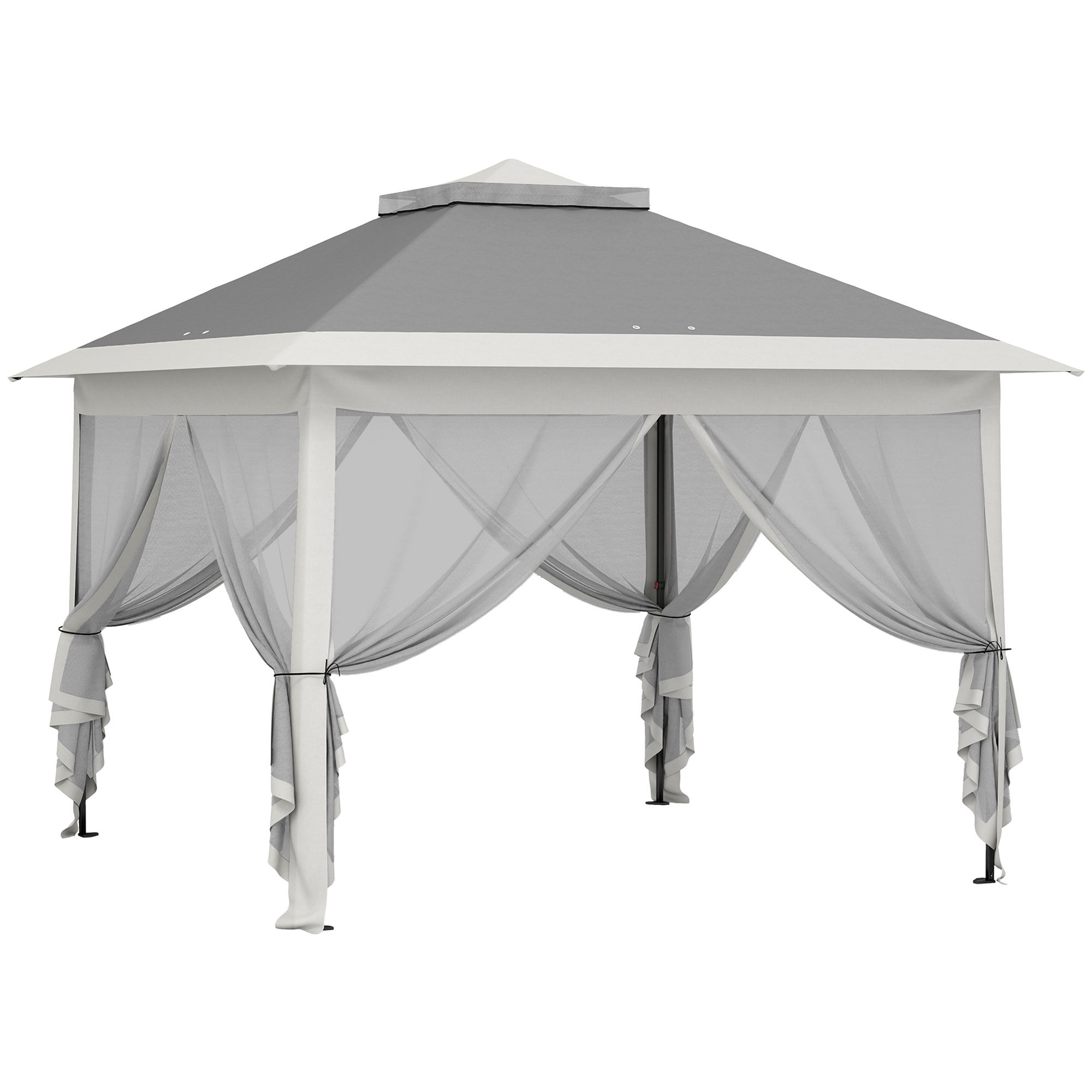 Outsunny Carpa Plegable 3,3x3,3 m con Altura Ajustable Doble Techo 4 Mosquiteras Extraíbles y Bolsa de Transporte Anti-UV Gris