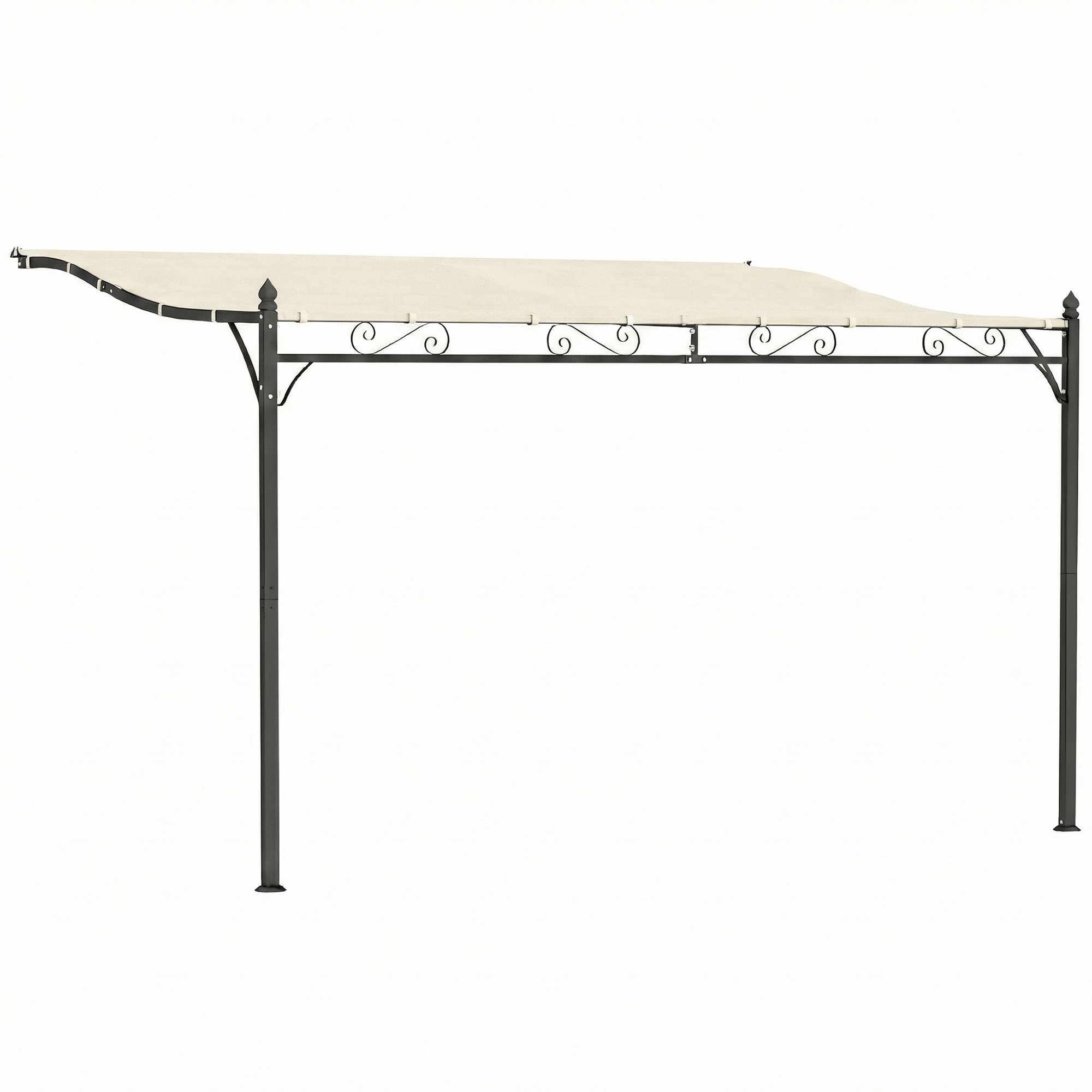 Outsunny Pérgola de Pared 2,5x3,5 m con Techo Inclinado Orificios de Drenaje y Estructura Metálica Blanco Crema