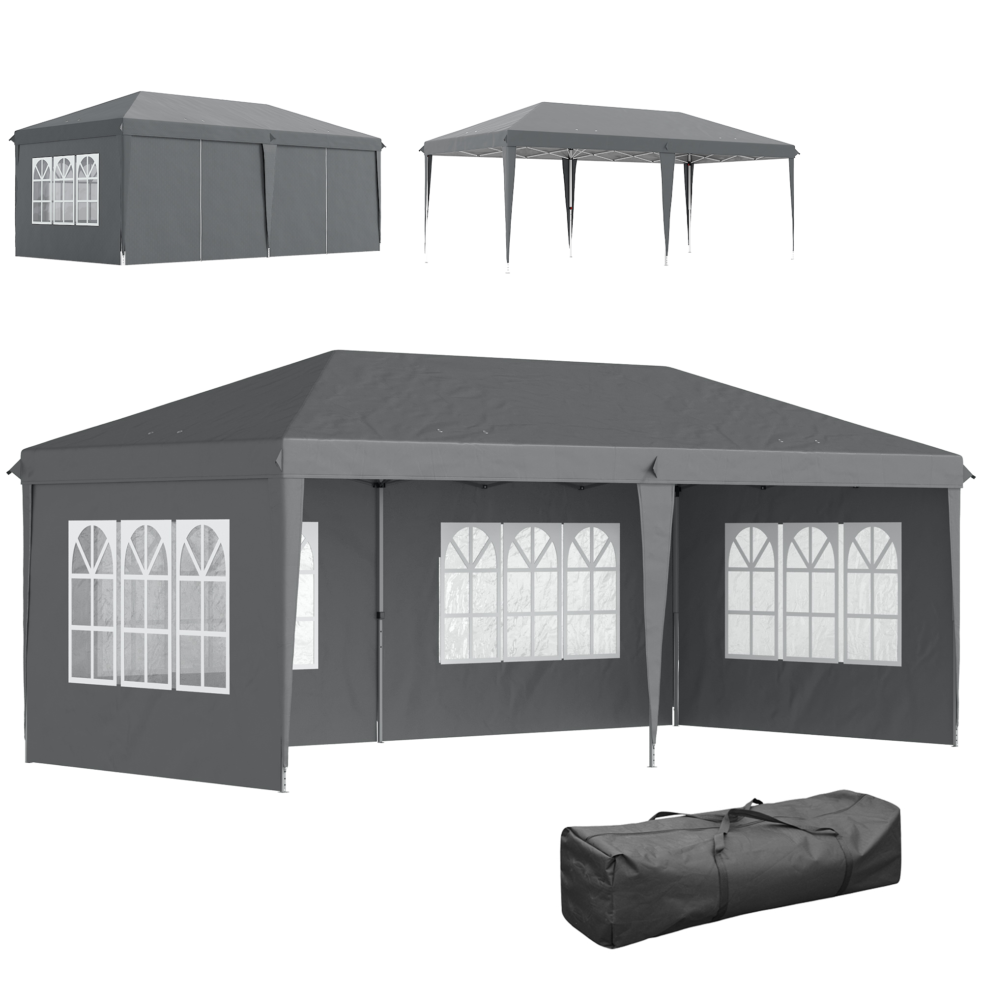 Outsunny Pavillon ca. 3x6m Wasserdicht Pop-up Faltpavillon mit 4 Seitenwänd günstig online kaufen