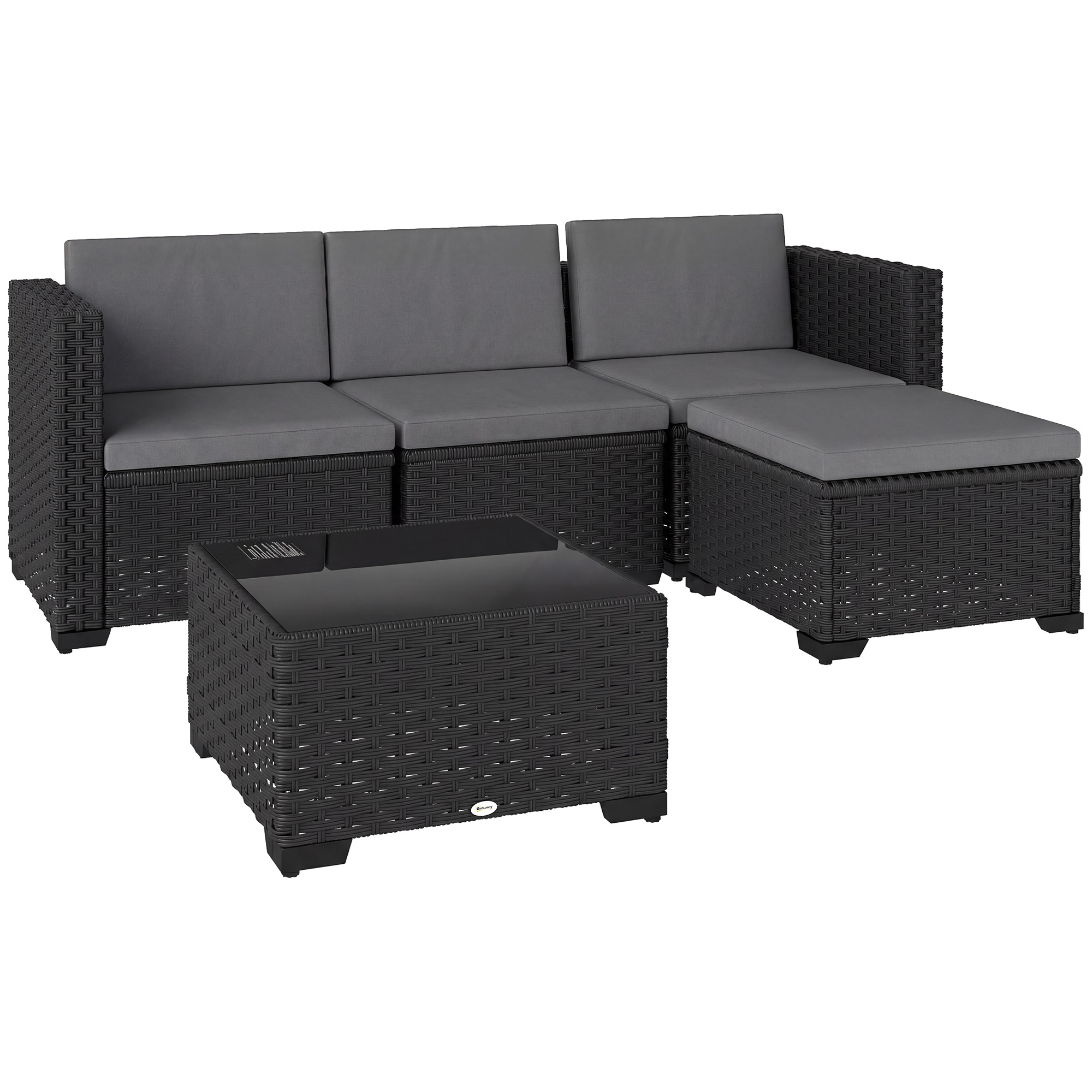 Outsunny Ensemble Modulaire de Jardin en Rotin 5 Pièces avec Coussins, Canapé d'Angle Gris