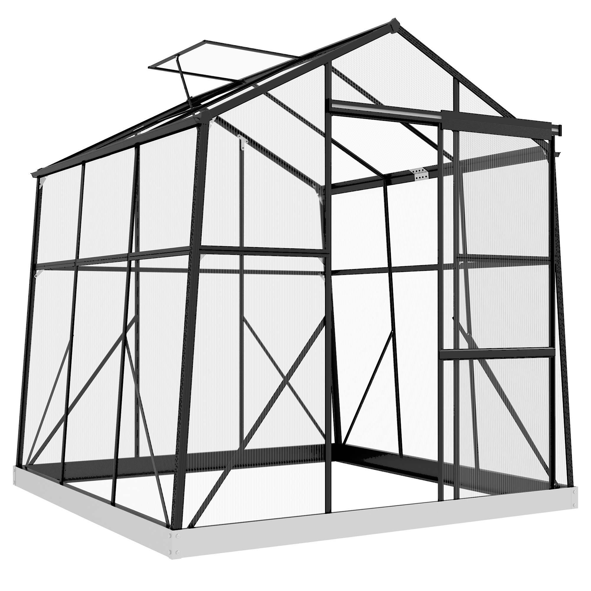 Outsunny Szklarnia Aluminiowa 192 x 192 x 204 cm 3,68 m² z Oknem, Drzwiami Przesuwnymi, Podstawą, Domkiem dla Pomidorów do Ogrodu, Balkonu, Kolor 