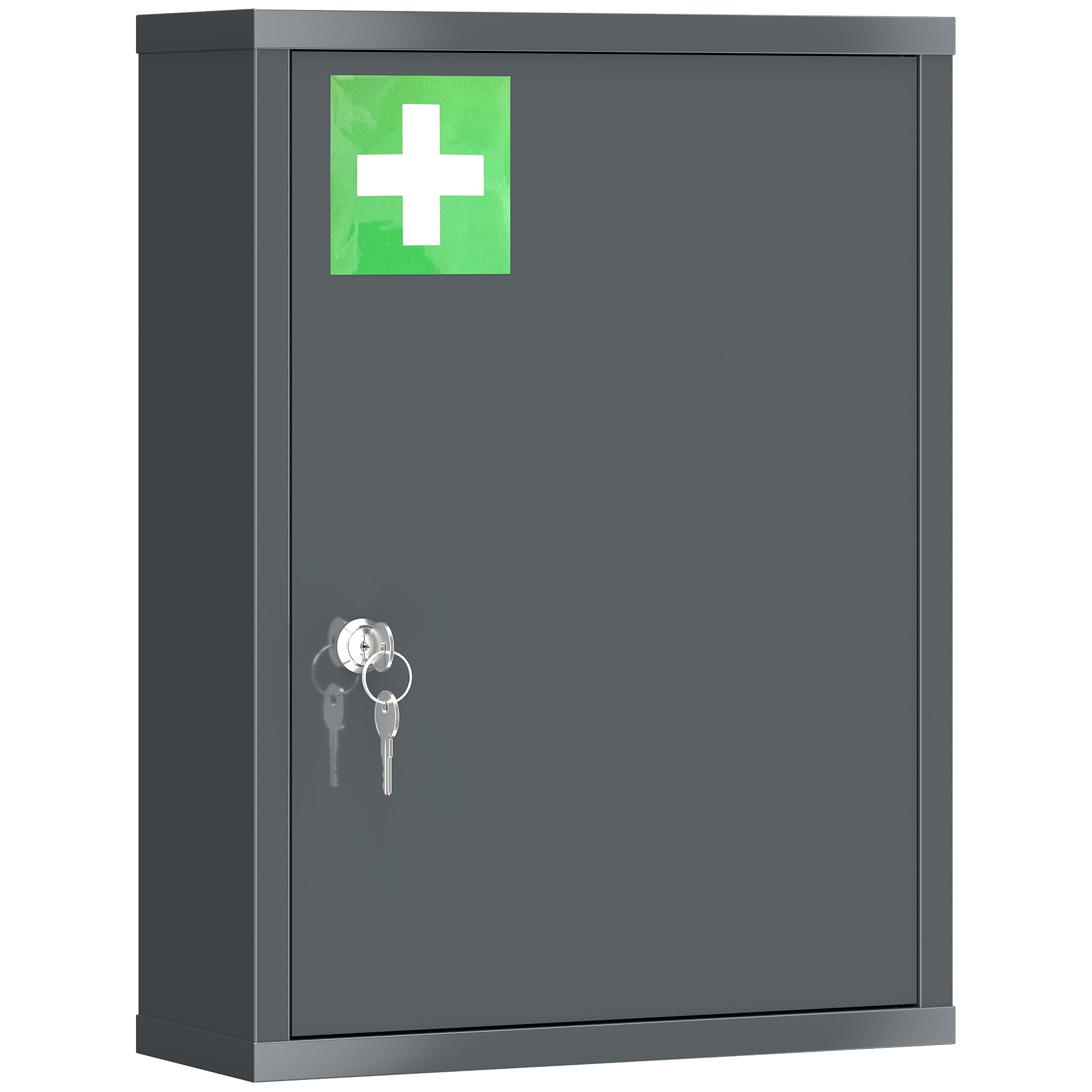 kleankin Armoire à médicaments à fixer au mur avec serrure, armoire murale en acier 3 niveaux, 40 x 15 x 53,5 cm, gris charbon