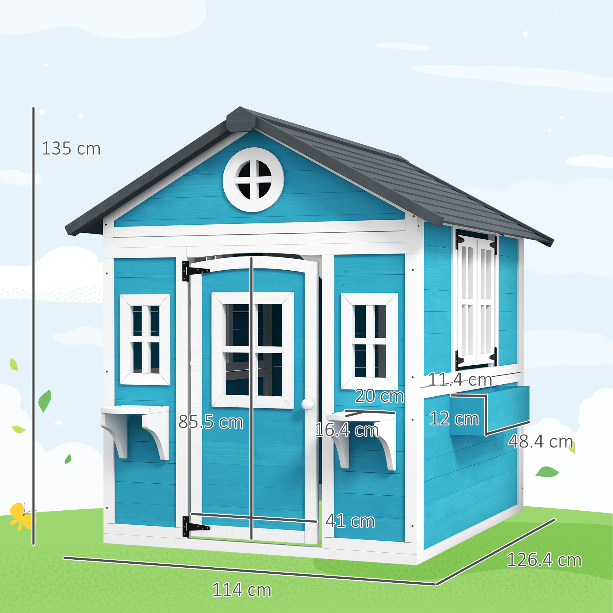 Outsunny Casuta de Joaca din Lemn pentru Copii pentru Exterior