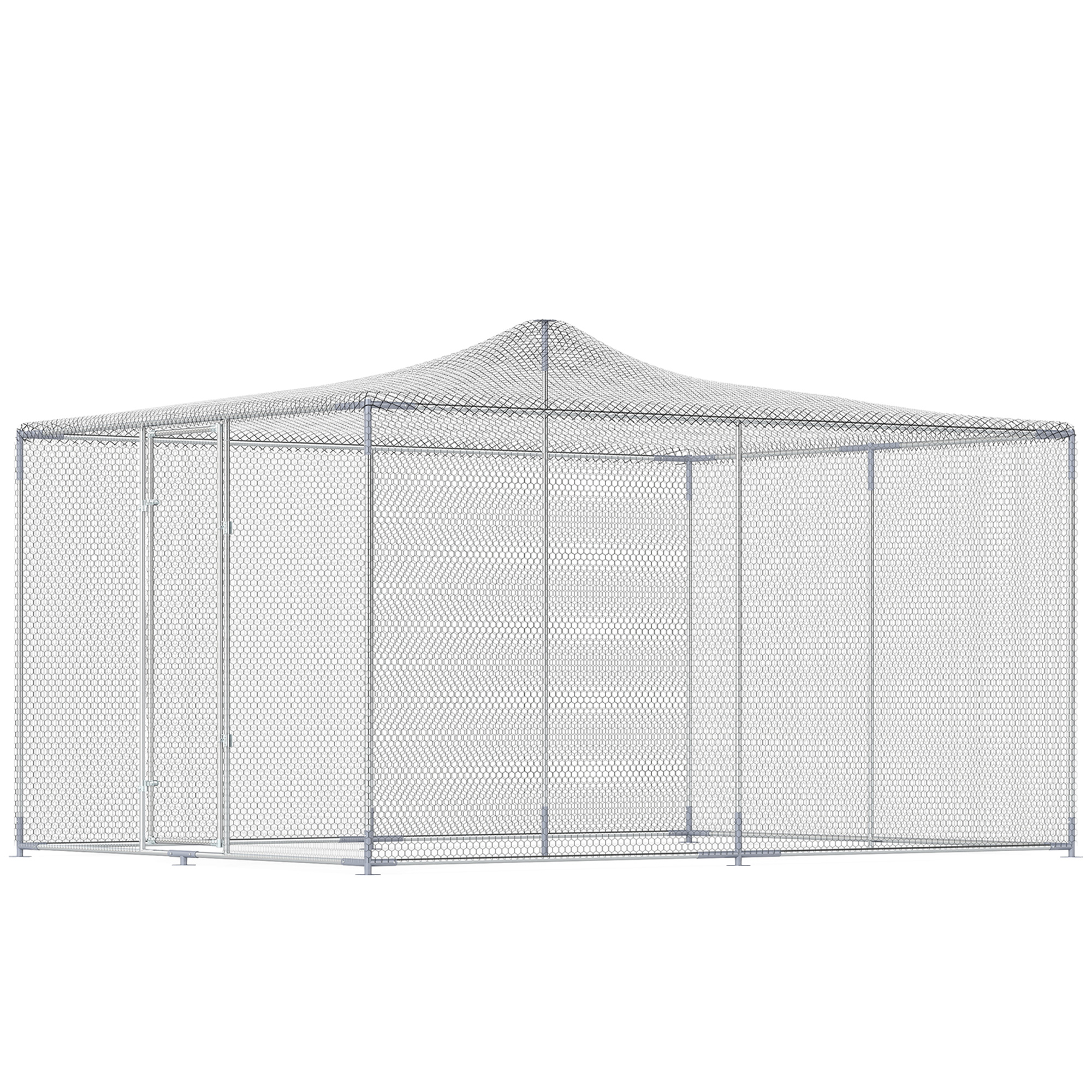 PawHut Gallinero para Exterior Grande 4x3x1,97 m 12 m² Gallinero de Acero Galvanizado con Puerta con Doble Cierre Plata