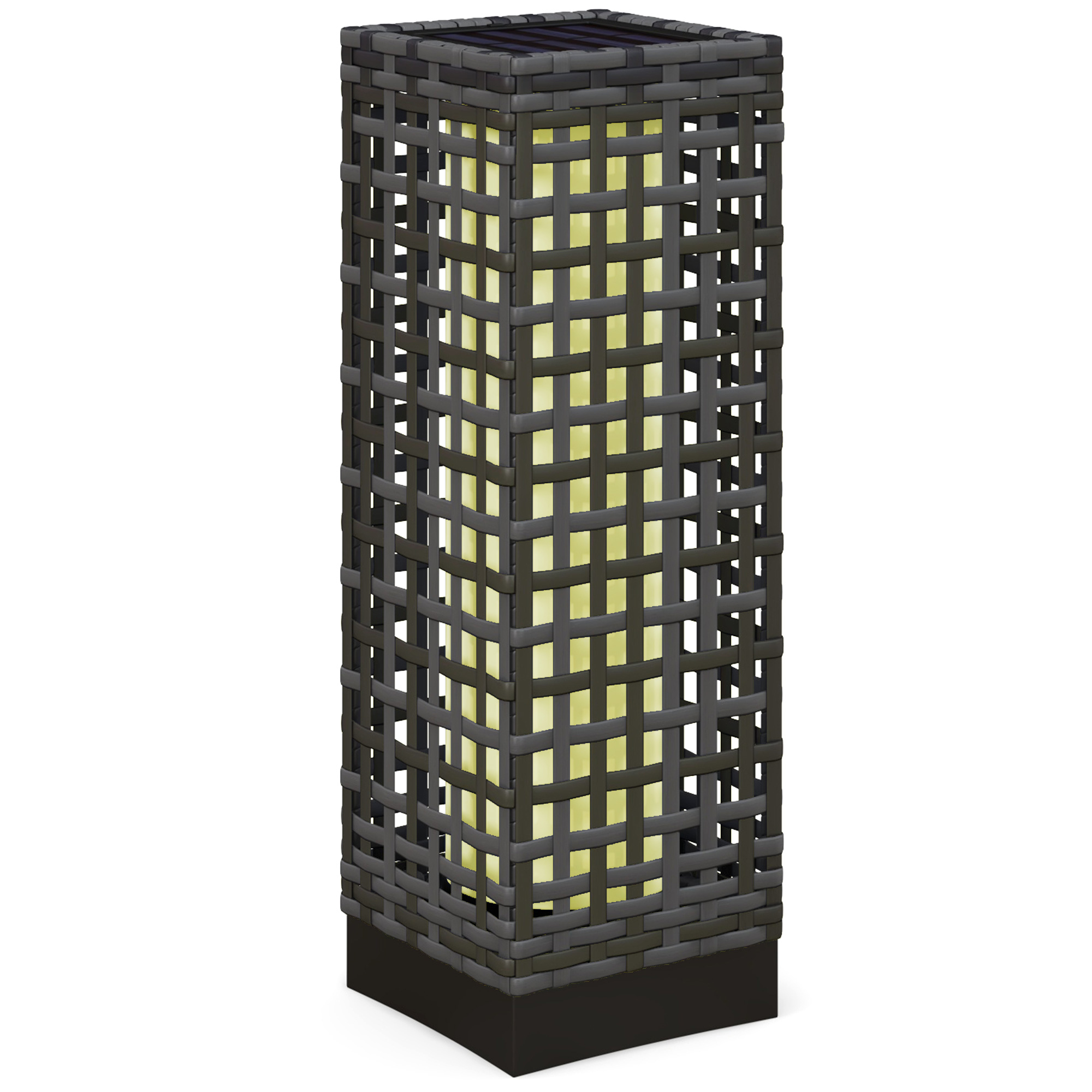 Outsunny Lampa solarna rattanowa, wodoodporna lampa ogrodowa z czujnikiem światła, automatyczna lampa LED, oświetlenie zewnętrzne na balkon, stal, 