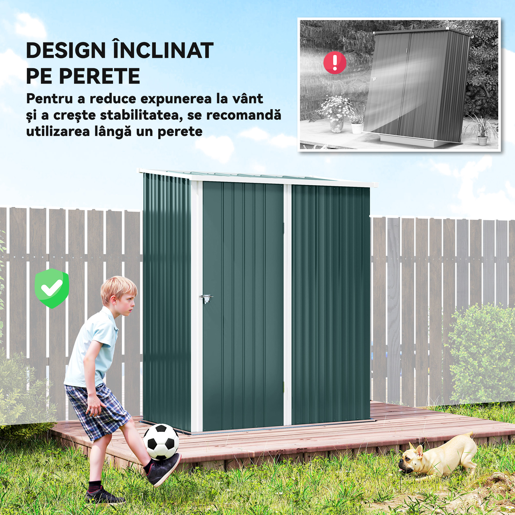  Casuta de Gradina din Otel pentru Depozitare cu Sistem de Blocare, 161,5x94,5x196cm, Verde [5]