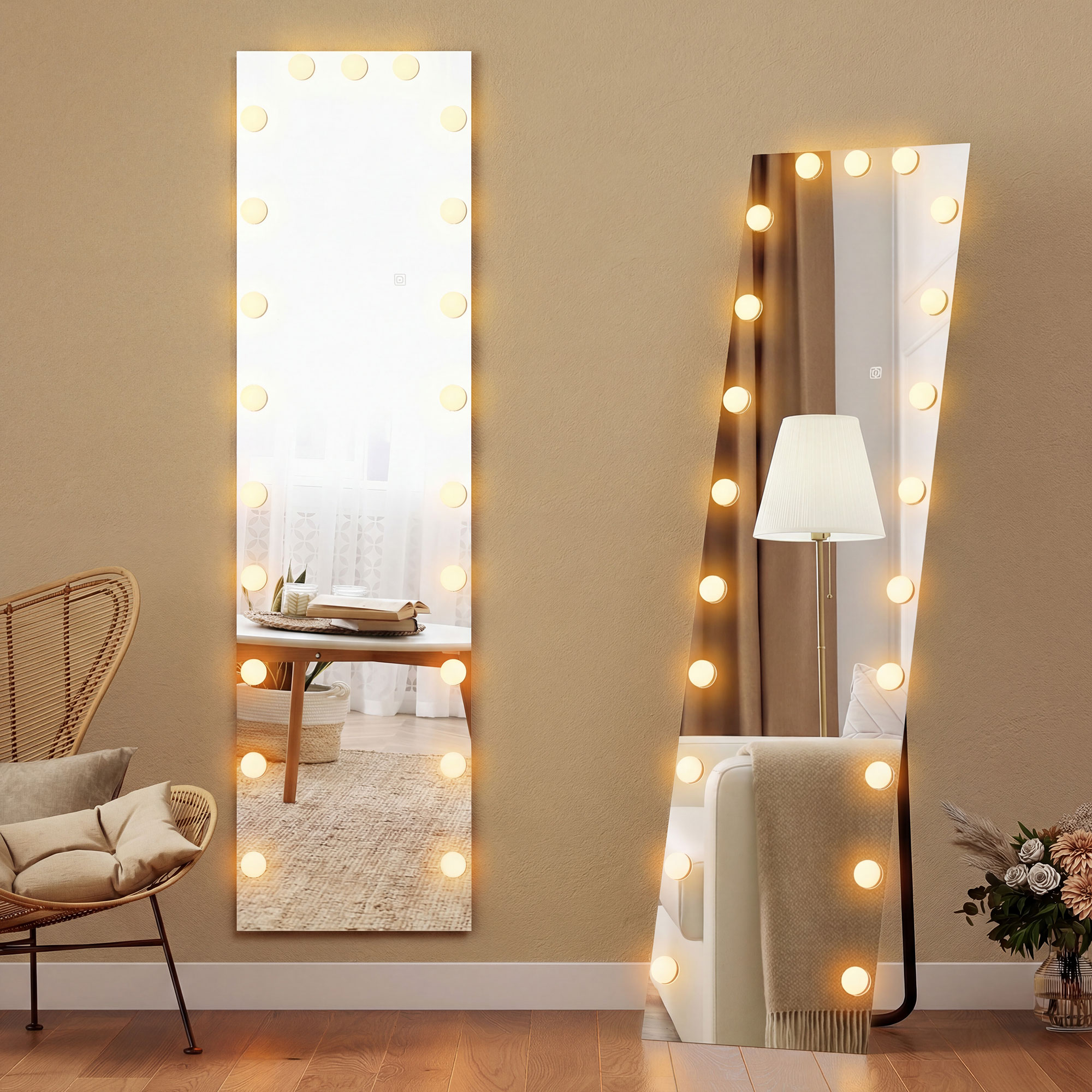 HOMCOM Ganzkörperspiegel 150 x 40 cm RGB-LED Standspiegel mit 21 Glühbirnen günstig online kaufen