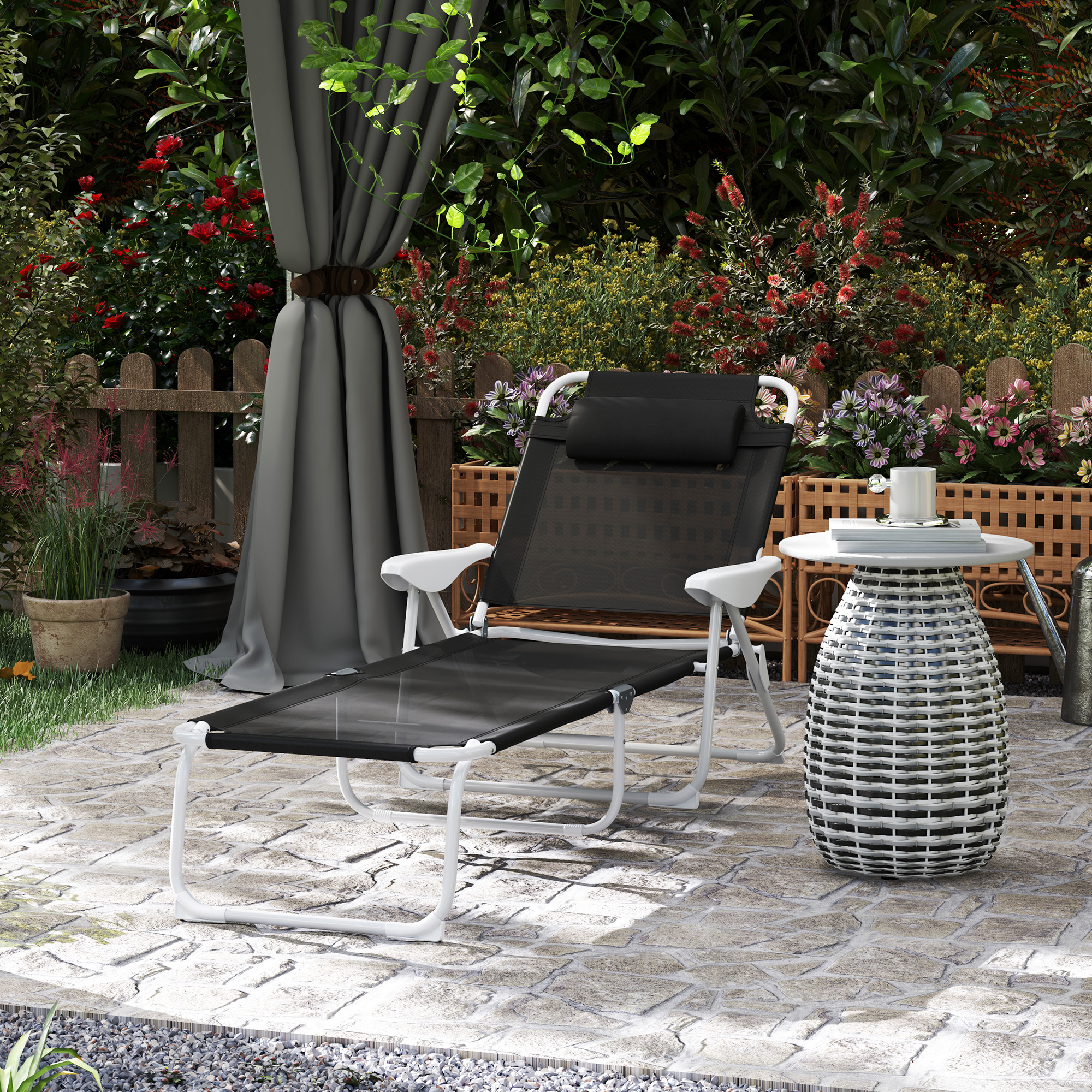 Outsunny Sonnenliege klappbar Gartenliege mit Kopfkissen, Liegestuhl mit 4- günstig online kaufen