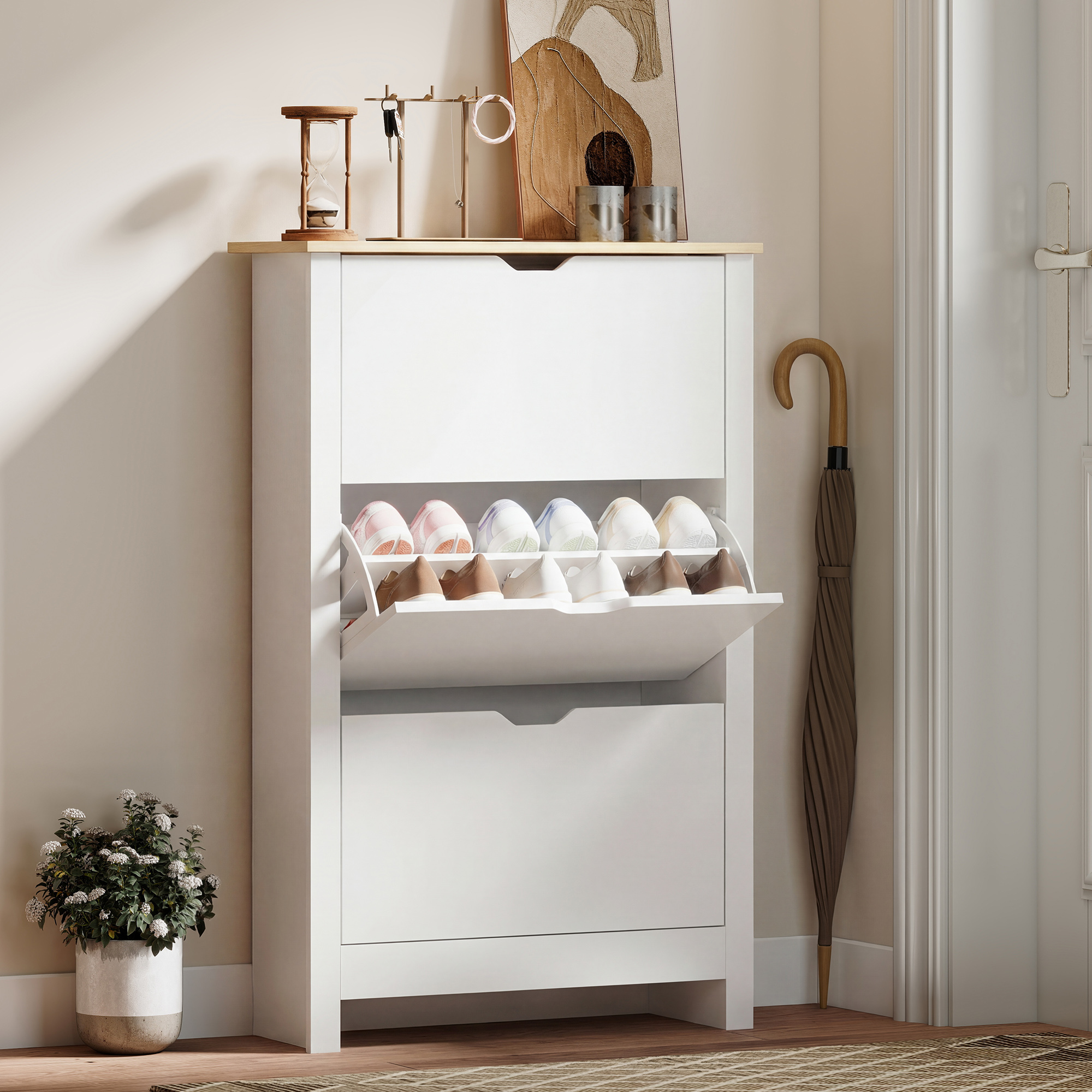 HOMCOM Schuhschrank Schuhkipper Schuhregal 3 Klappen für 18 Paar Schuhe pla günstig online kaufen