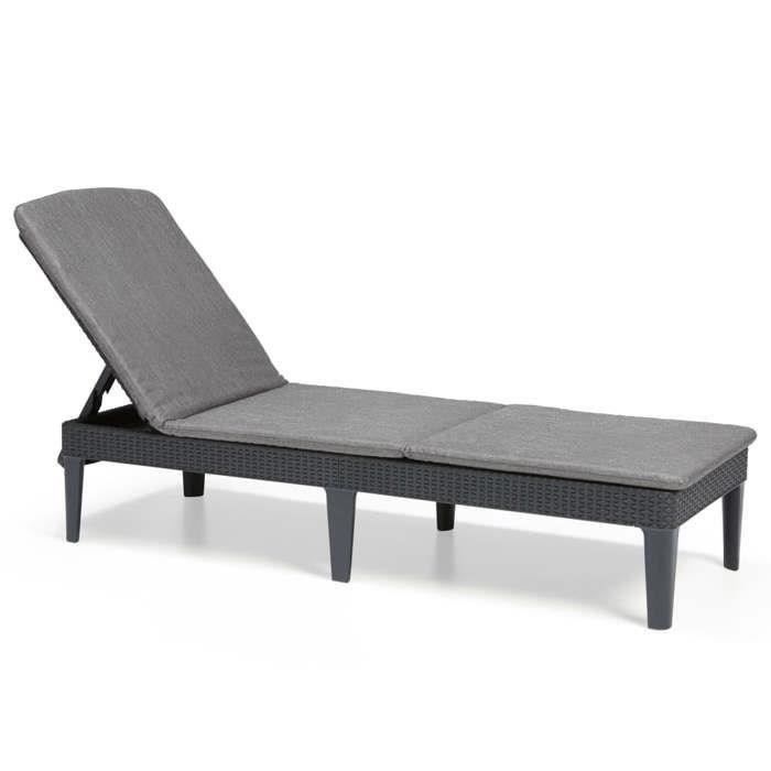 Bain de soleil - Allibert by KETER - JAIPUR - en résine imitation rotin tressé - gris graphite - dossier réglable avec coussin