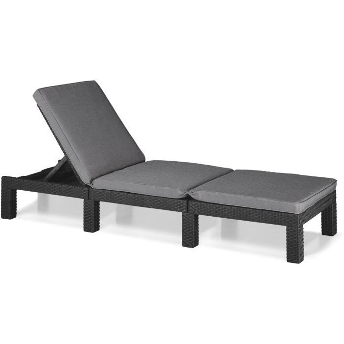 Bain de soleil - Allibert by KETER - DAYTONA - en résine imitation rotin tressé - coussin - dossier réglable - gris graphite