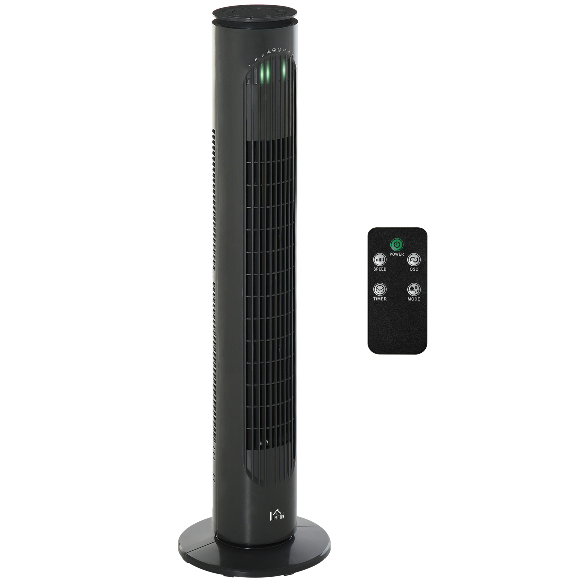 HOMCOM Ventilador de Torre Silencioso con Control Remoto 3 Velocidades 3 Modos Temporizador 10H Oscilación 70° Gris Oscuro