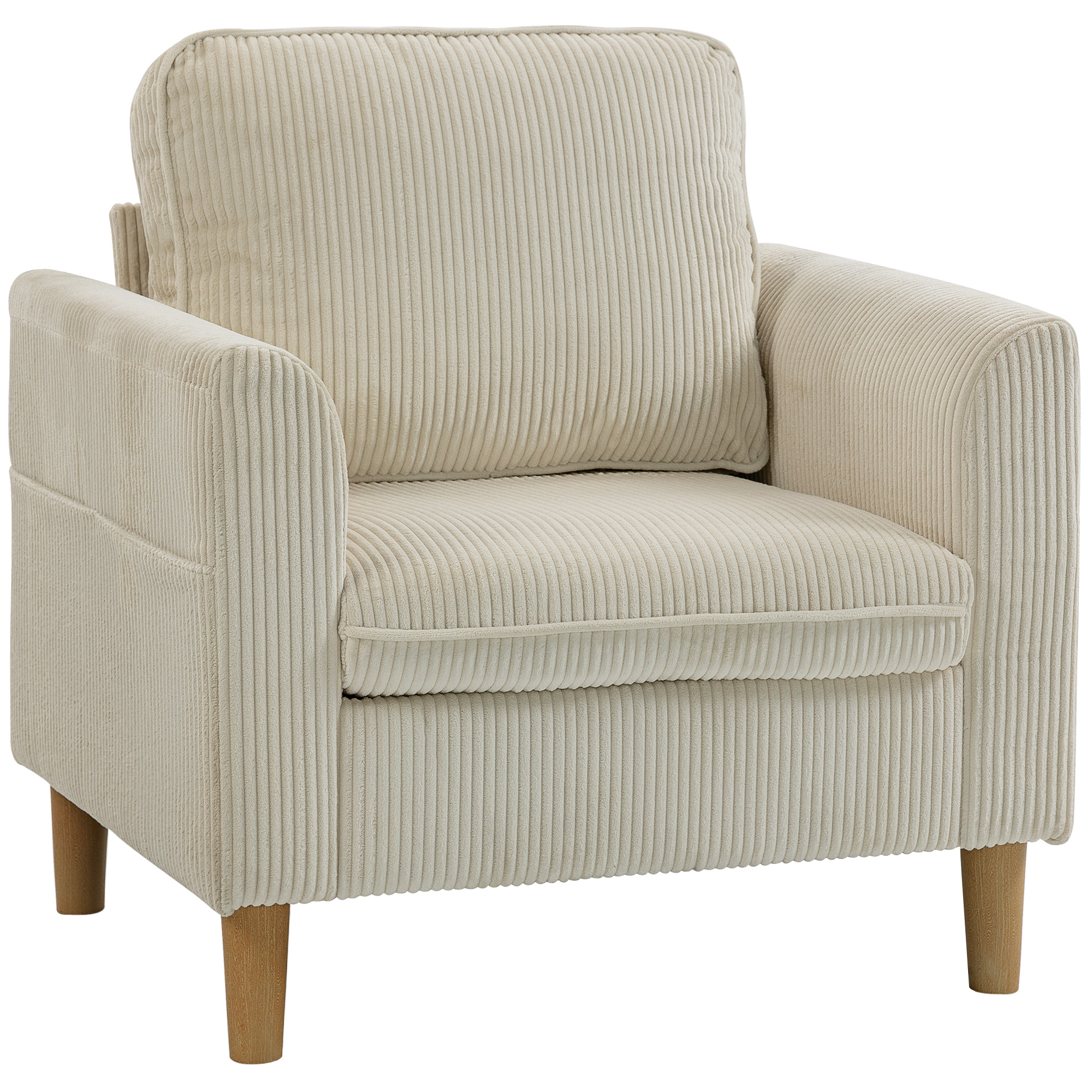 HOMCOM Kordvelours-Sessel, gepolsterter 1-Sitzer mit breiter Sitzfläche und Federkernkissen, moderner Stil, für Schlafzimmer, Wohnzimmer, kleiner Raum, beige Aosom