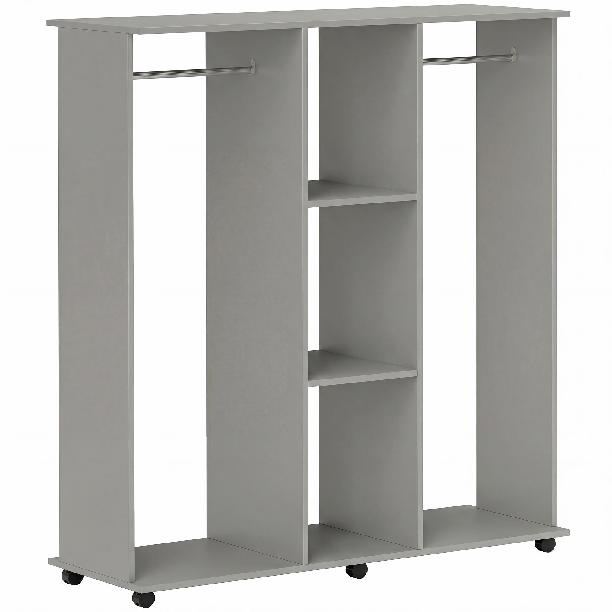 HOMCOM Armario vestidor mueble de almacenamiento móvil 6 ruedas 120 x 40 x 128 cm en madera gris