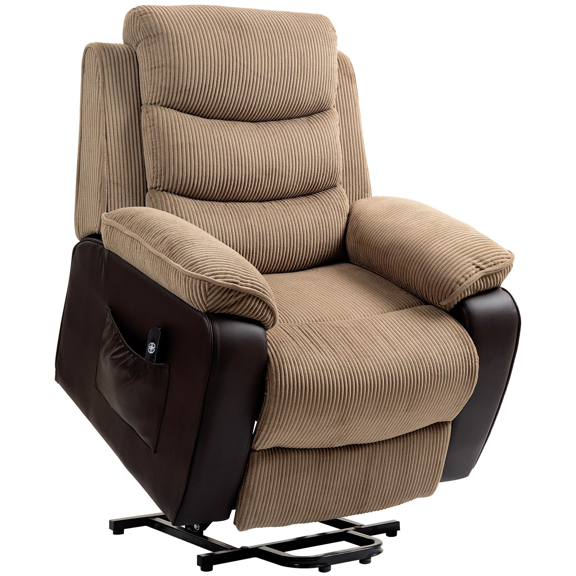 HOMCOM Sillón Relax Reclinable Eléctrico Levanta Personas con Mando a Distancia Puerto USB y Bolsillos Laterales Marrón
