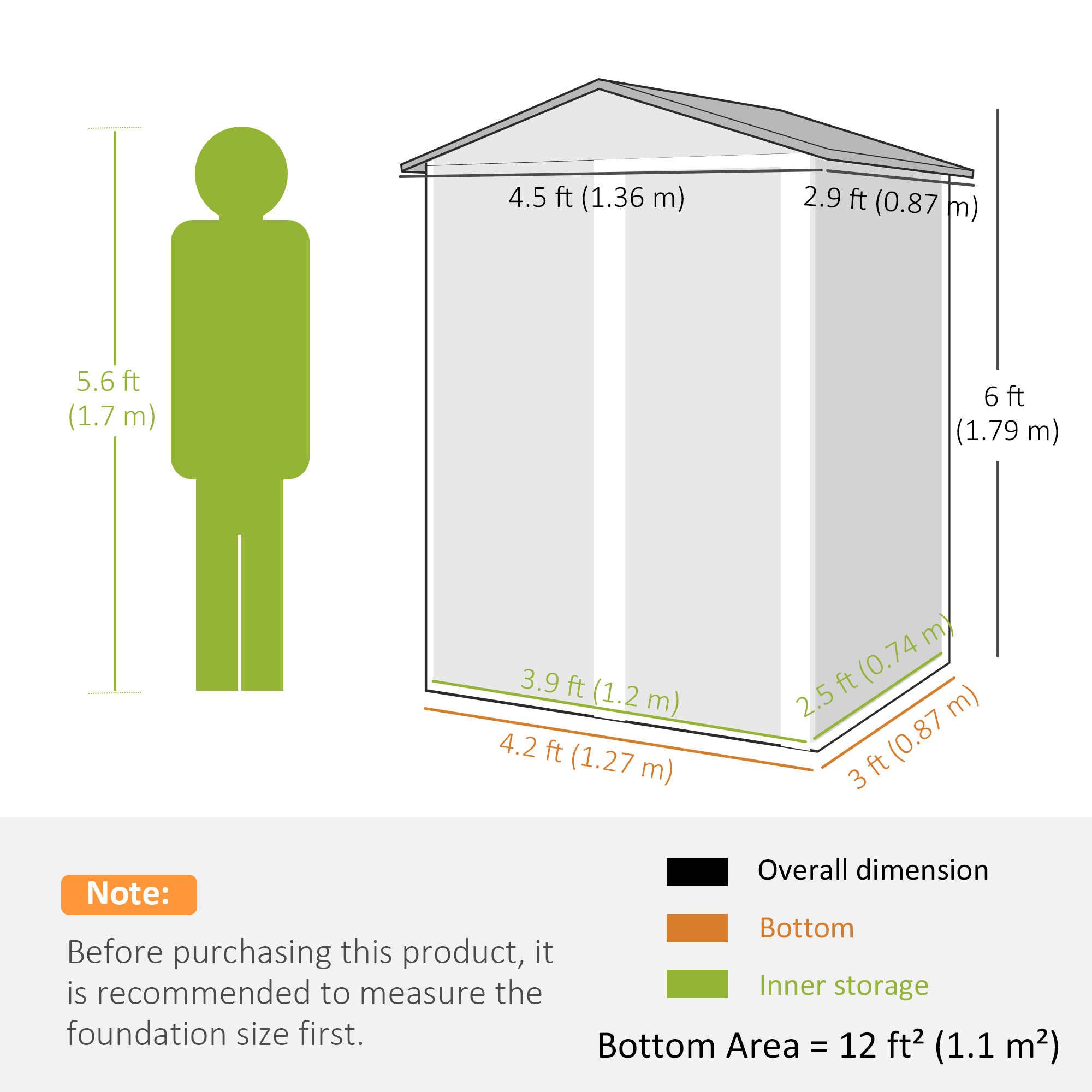  Casuta de Gradina 1.1m² din Otel Galvanizat, Casuta de Depozitare cu Usa Glisanta Blocabila, Acoperis inclinat, Manusi, Casuta de Unelte, 136x87x179 cm, Verde [2]