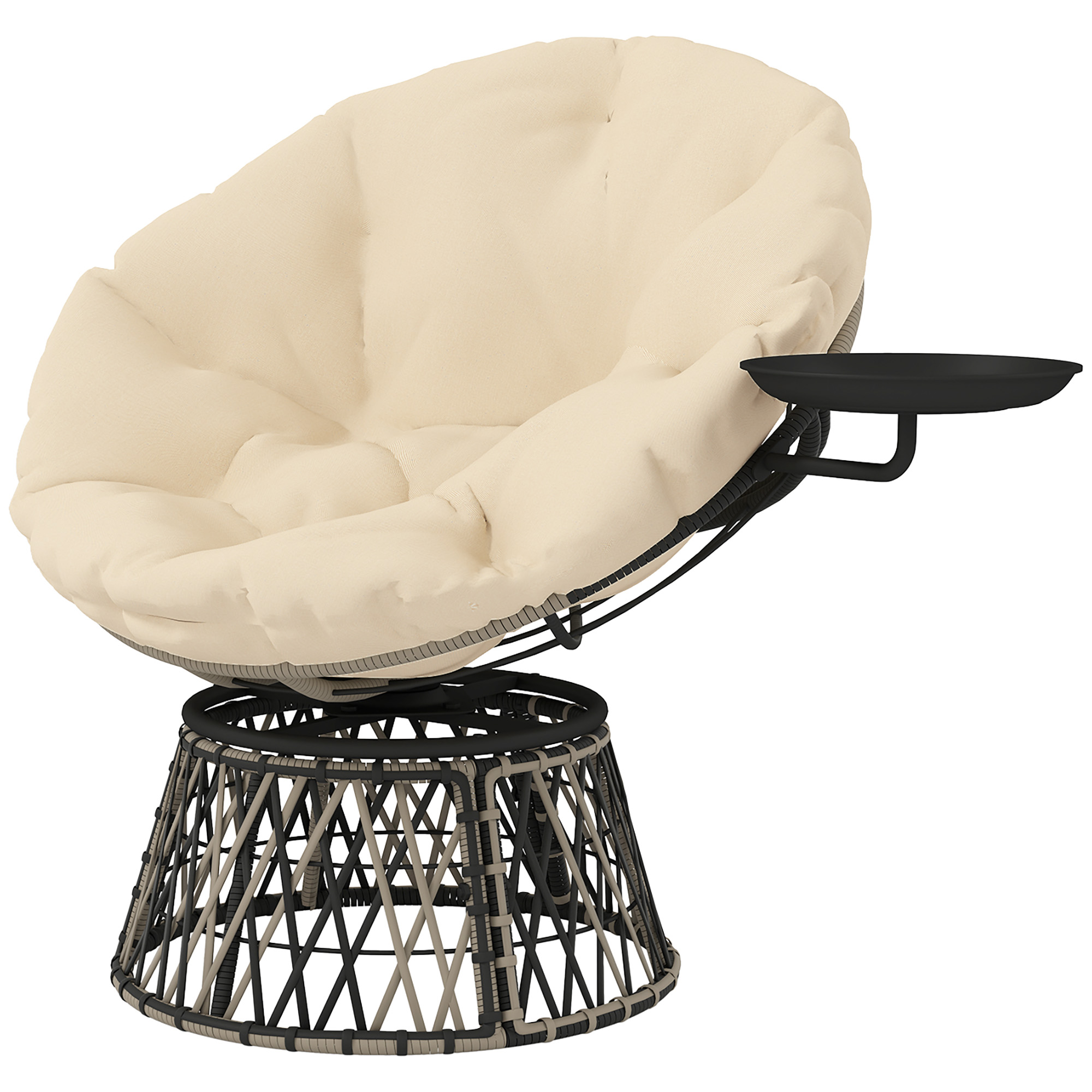 Outsunny Obrotowy Fotel Papasan z Rattanu 360° z Poduszką Średnica 90 cm w Beżu