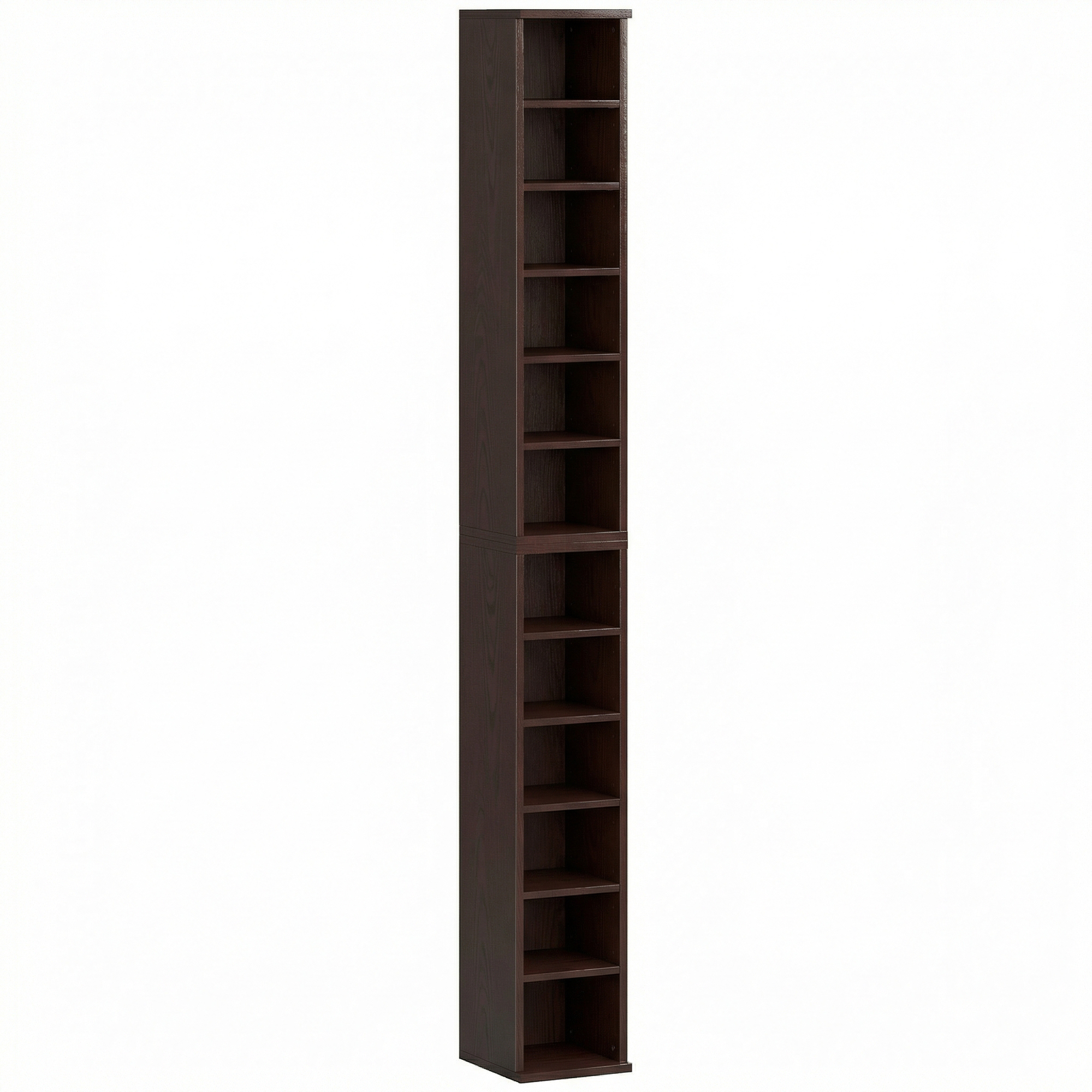 HOMCOM Lote de 2 estanterías columna armario de almacenamiento CD-DVD 12 compartimentos 21 x 22,5 x 88,5 cm capacidad 204 CD marrón