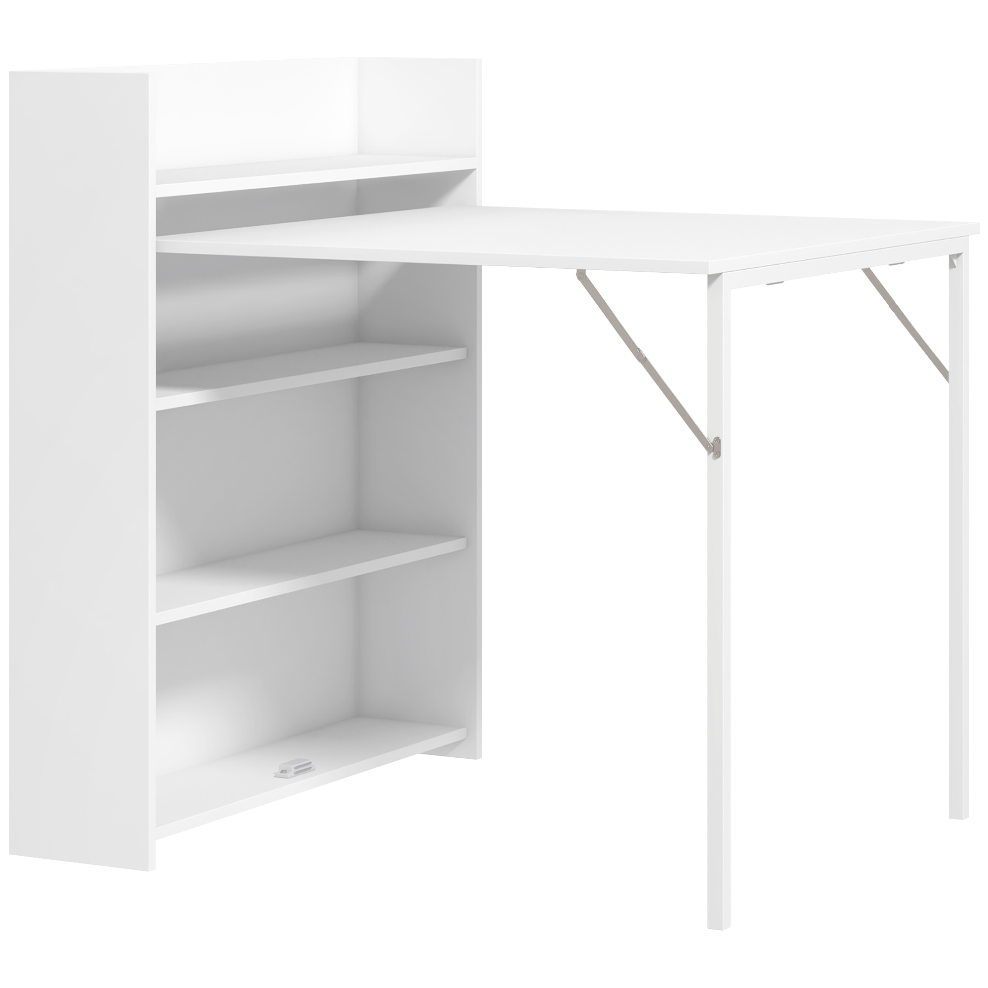 HOMCOM Mesa Plegable de Comedor Mesa de Cocina con Ala Abatible 4 Compartimentos Hasta 3 Personas 78,5x91x93 cm Blanco