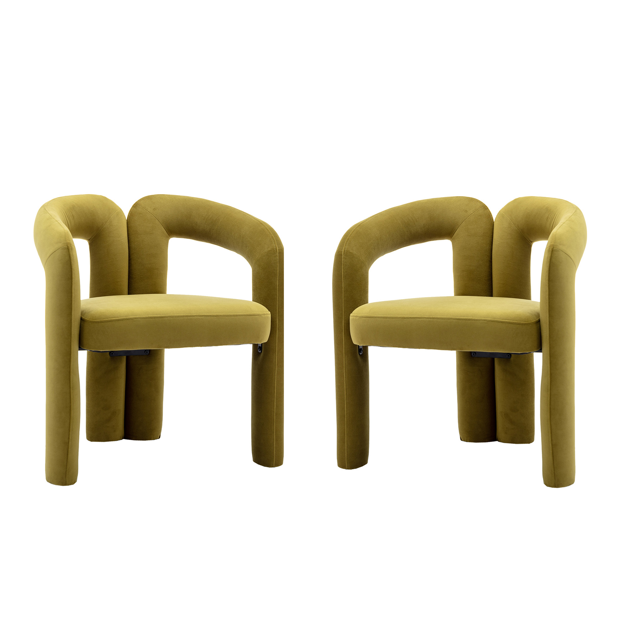 Lot de 2 chaises de salle à manger en velours, chaises décoratives rembourrées, 64x50,5x71 cm, Vert olive