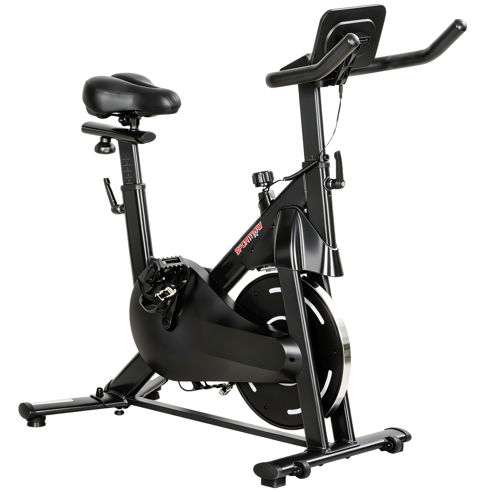 SPORTNOW Bicicleta Estática en Casa con Resistencia Magnética Regulable Pantalla LCD Asiento y Manillar Ajustables Ruedas Negro