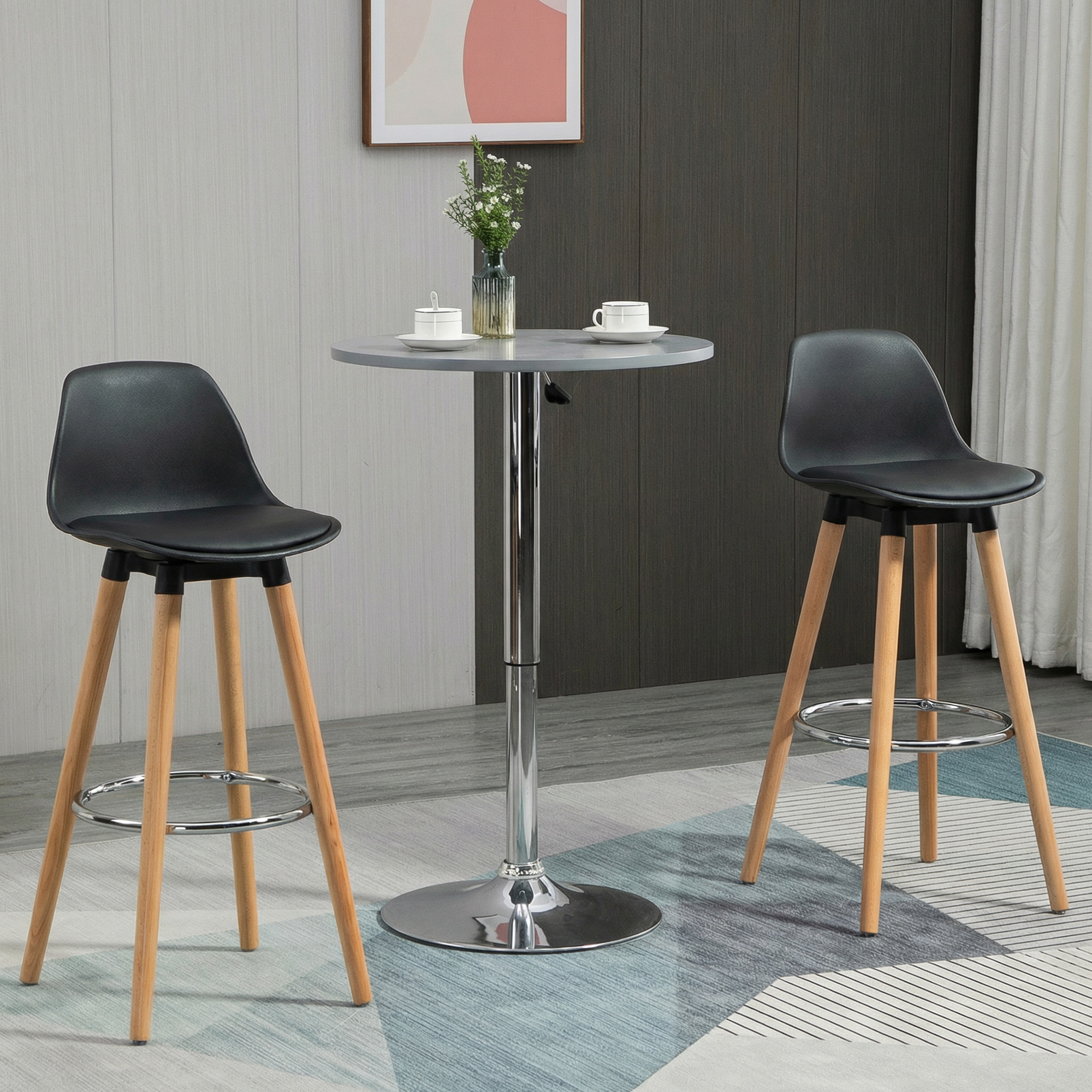 HOMCOM Barhocker 2er Set, Gepolstert Barstuhl mit Holzbeine und Rückenlehne günstig online kaufen