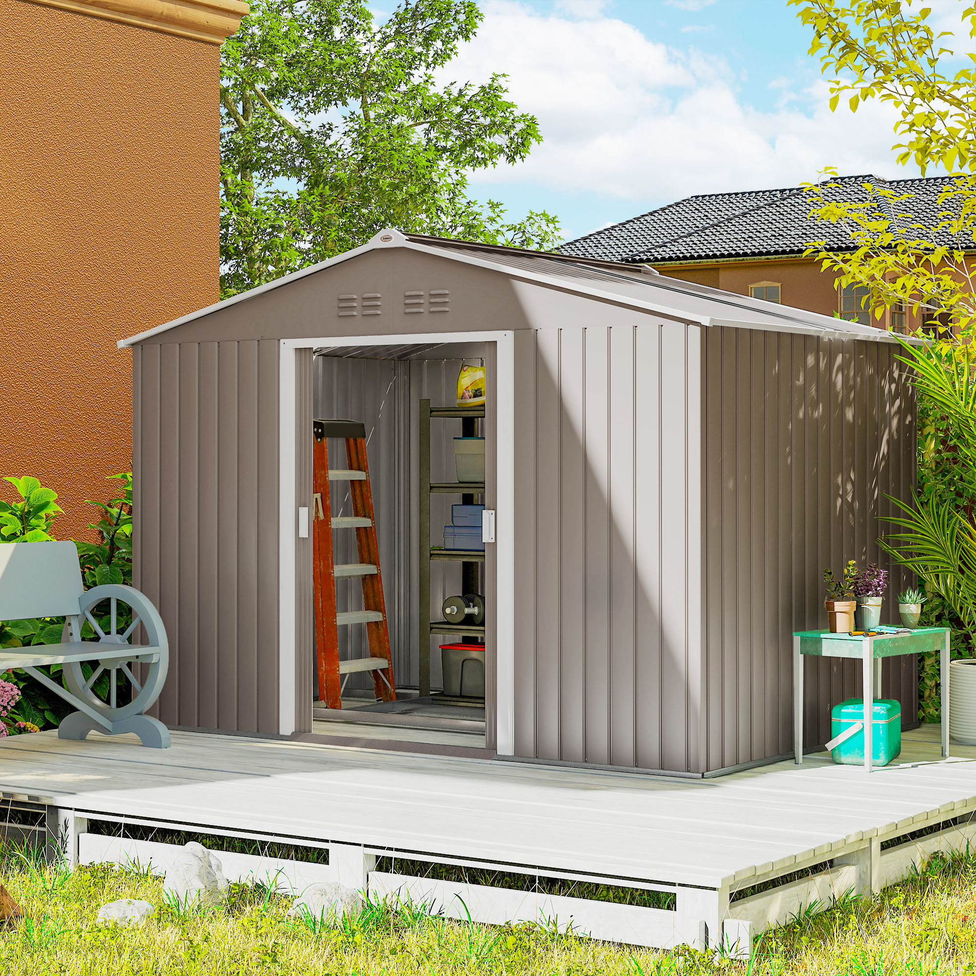 Outsunny Verzinkter Stahl Gerätehaus 4,9m² 277x195x192cm Geräteschuppen mit günstig online kaufen