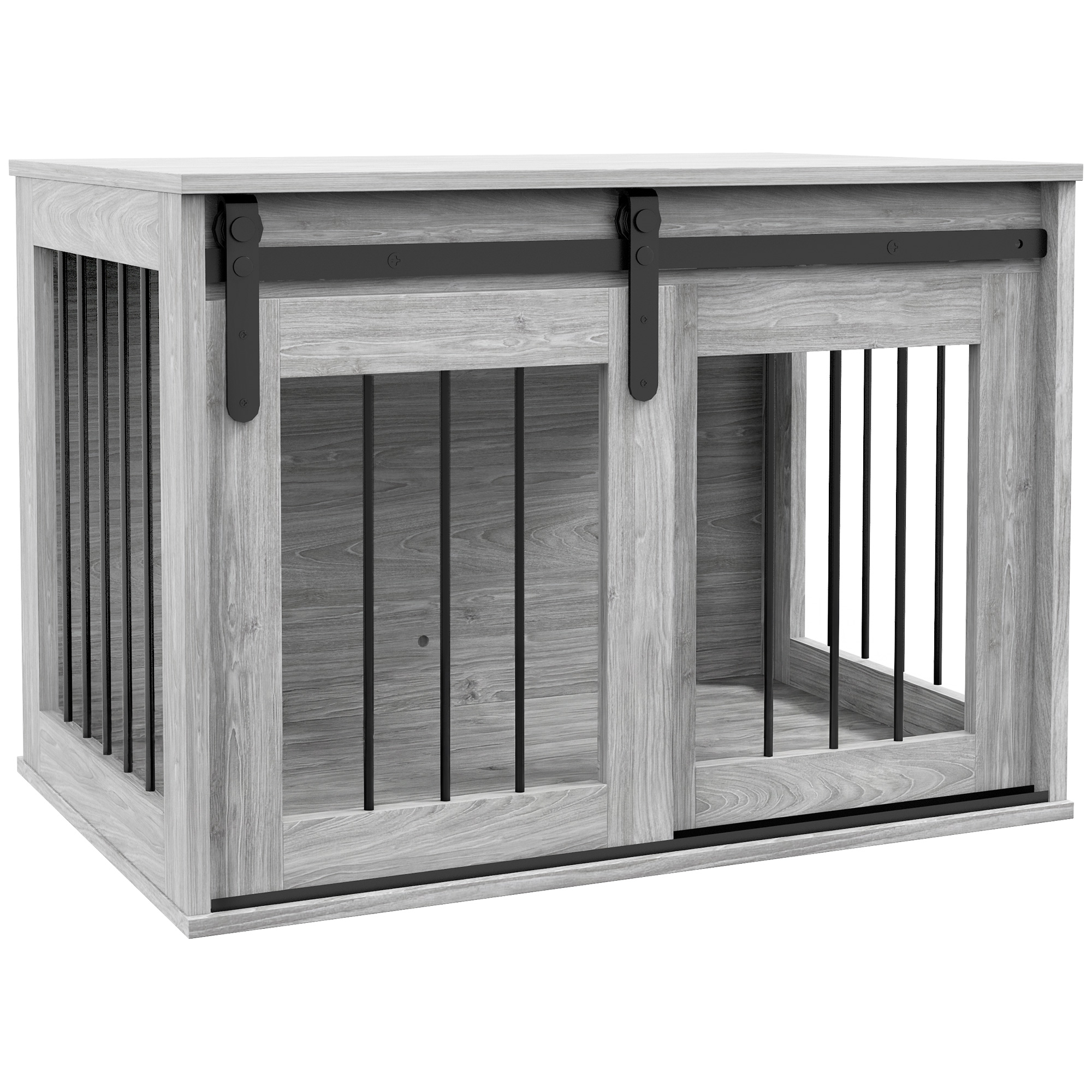 PawHut Gabbia cassone per cane animali interno con porta scorrevole, in metallo effetto legno, 57x80x54 cm, Grigio   Aosom Italy