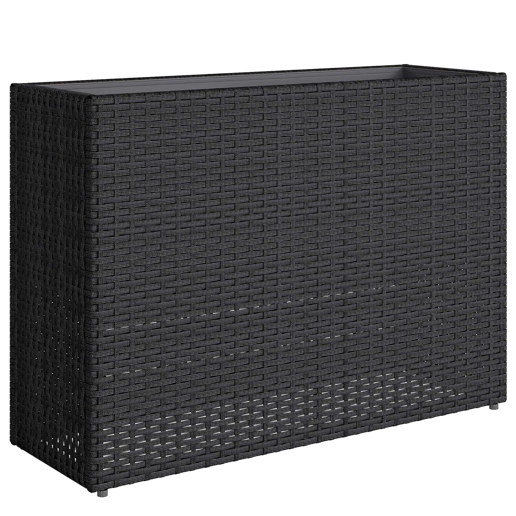 Outsunny Fioriera rialzata in resina intrecciata, supporto per fiori con vasca rimovibile e piedini regolabili, struttura in acciaio, nero   Aosom Italy