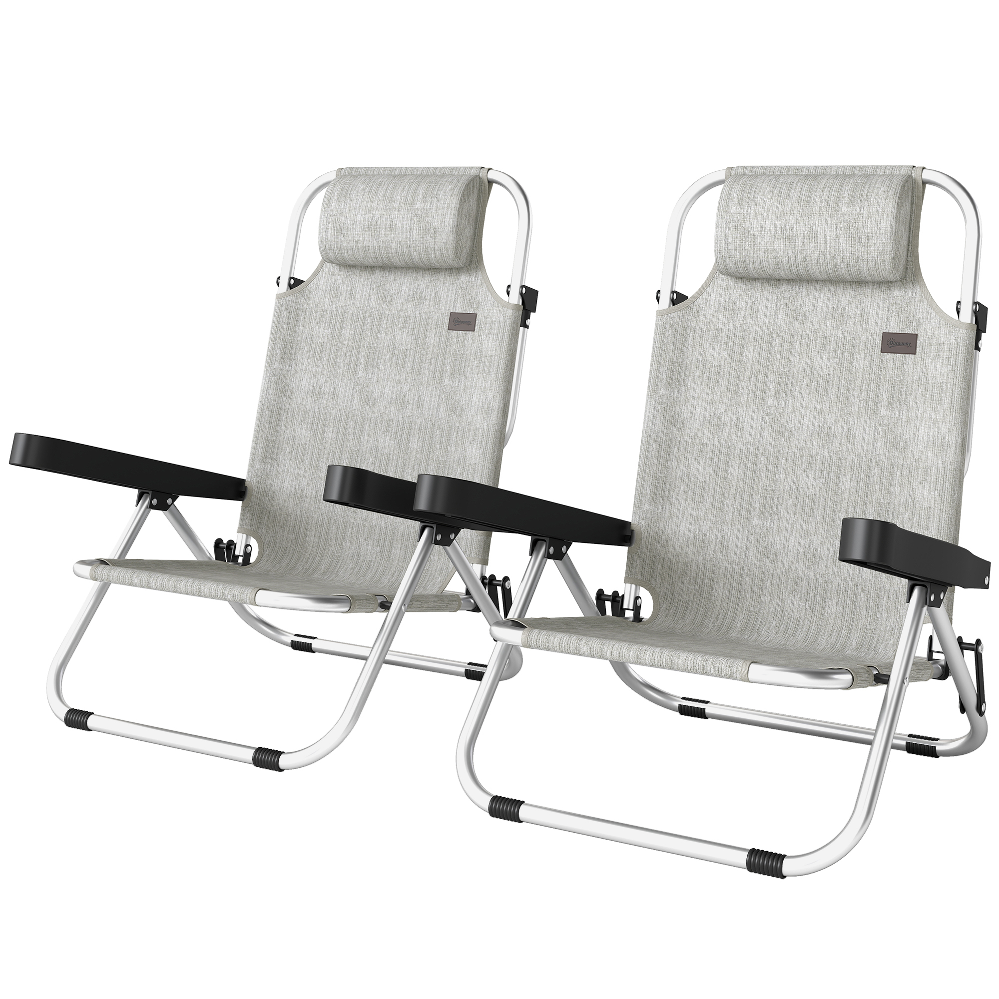 Outsunny Lot de 2 Chaises Longues Pliantes et Réglables pour Extérieur, 4 Positions