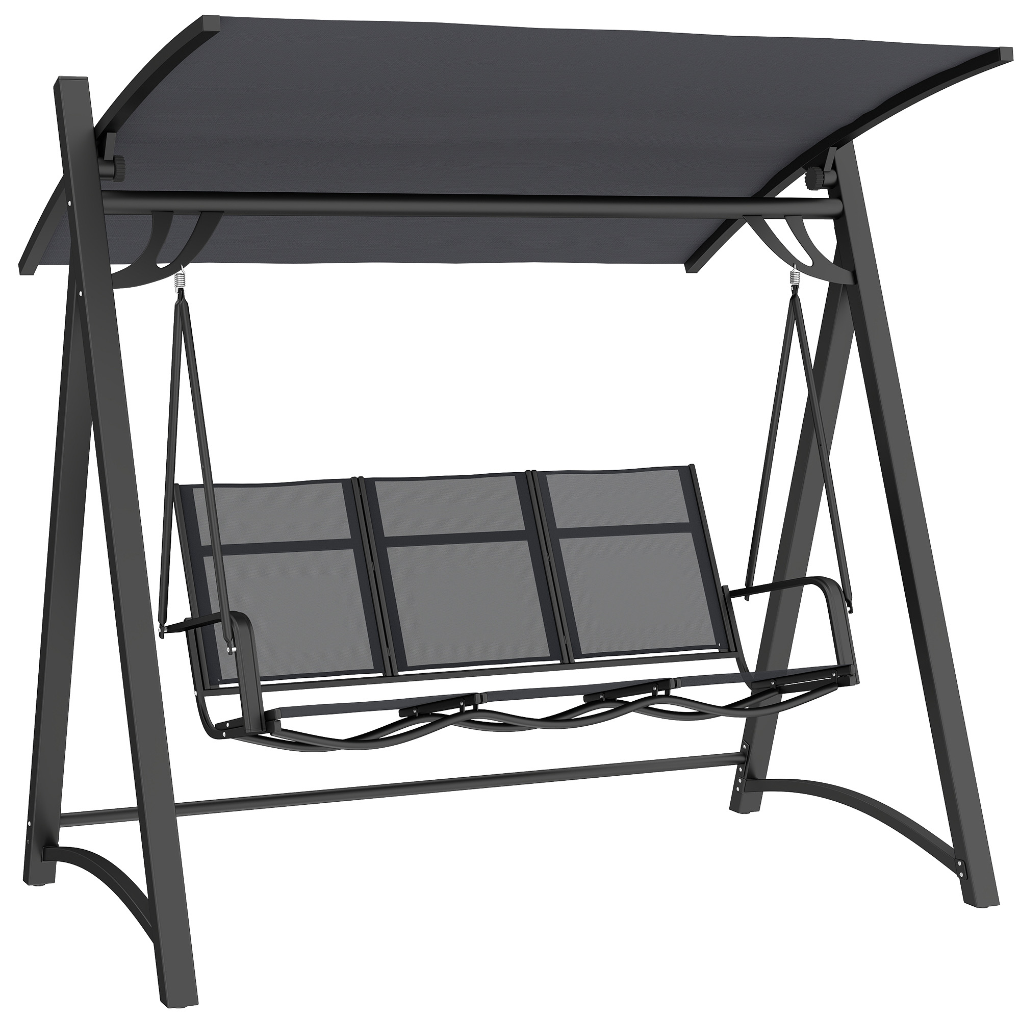 Outsunny Columpio de Jardín de 3 Plazas con Techo Ajustable UPF50+ Asiento Transpirable Carga 360 kg 188x130x183 cm Gris