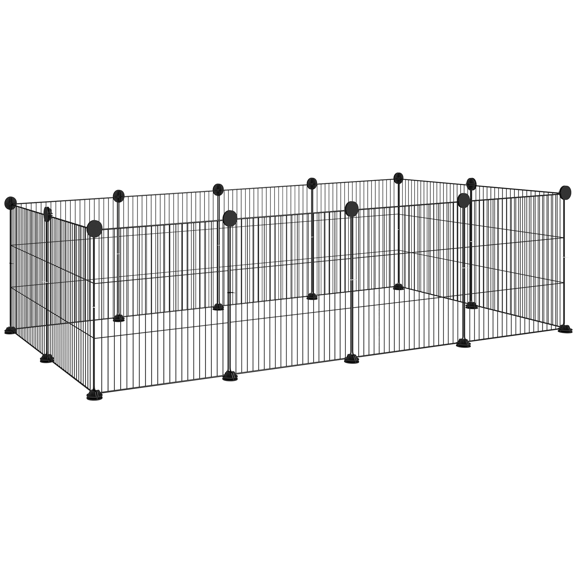 PawHut Recinto per Animali Modulabile con 12 Pannelli 35x35 cm e Bordi Arrotondati, in Metallo e ABS, 140x70x35 cm, Nero