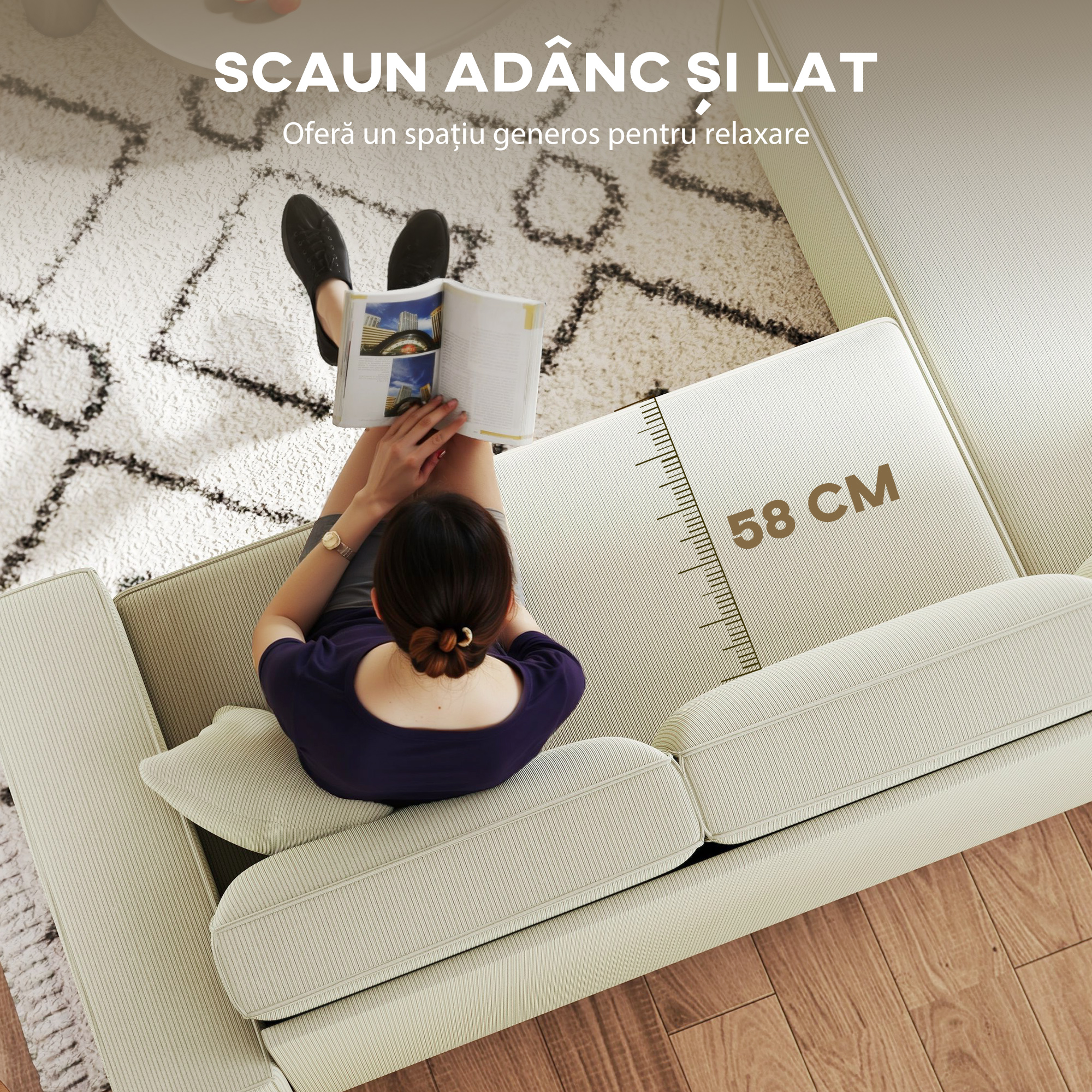 Canapea  catifea crem, 3 locuri [5]