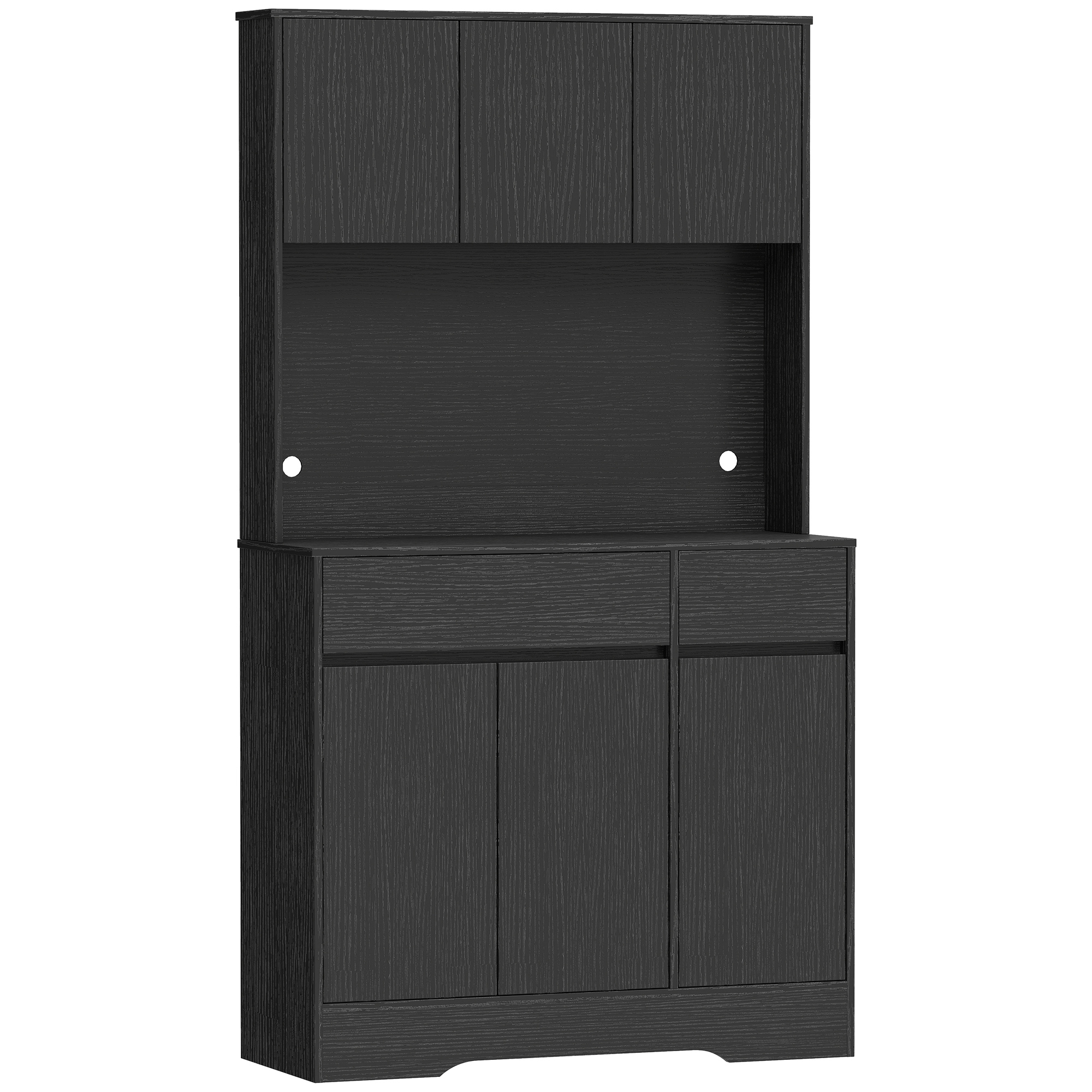 HOMCOM Dulap de bucătărie tip bufet cu blat, 6 uși, dulap înalt cu spațiu de depozitare și polițe, Negru | Aosom Romania