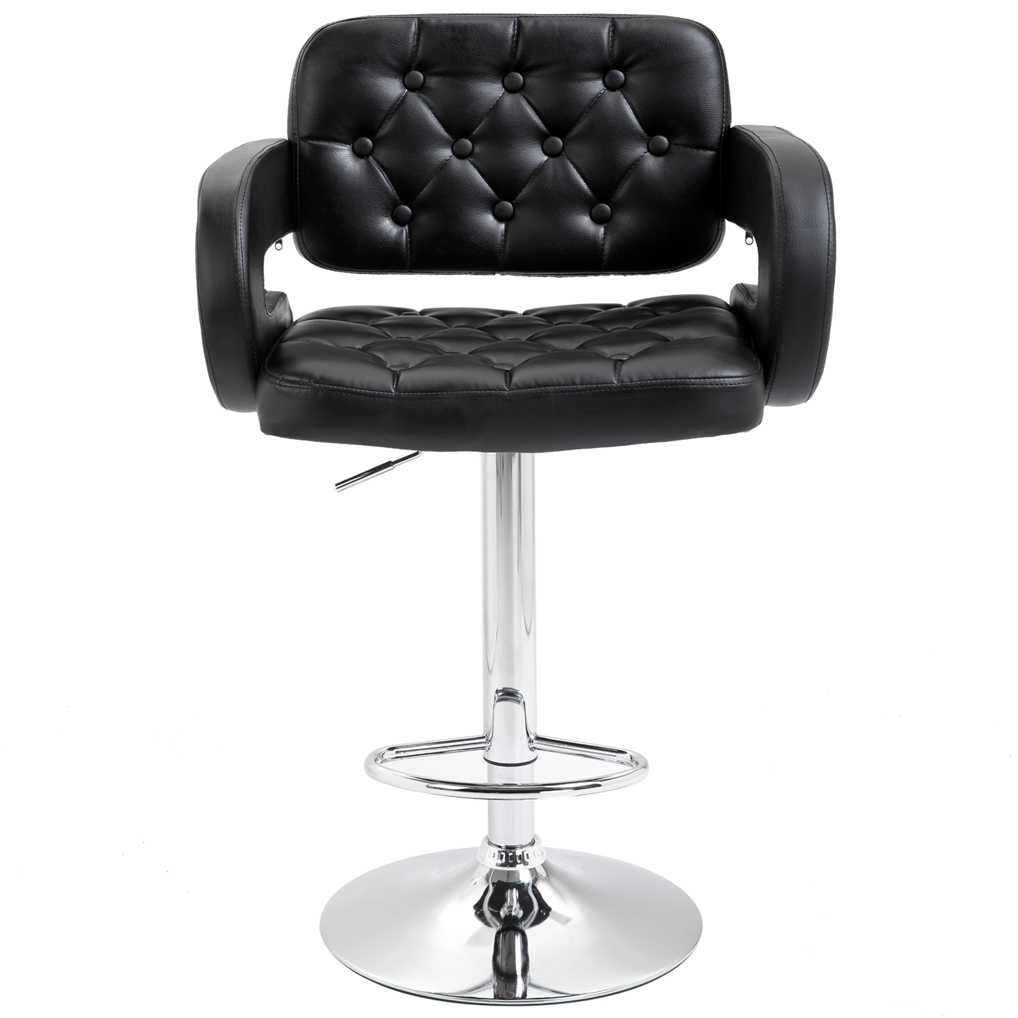 HOMCOM Barkruk, in hoogte verstelbaar 360° draaibare barkruk met metalen frame, rugleuning, voetsteun, 61x50x93-113 cm, Zwart