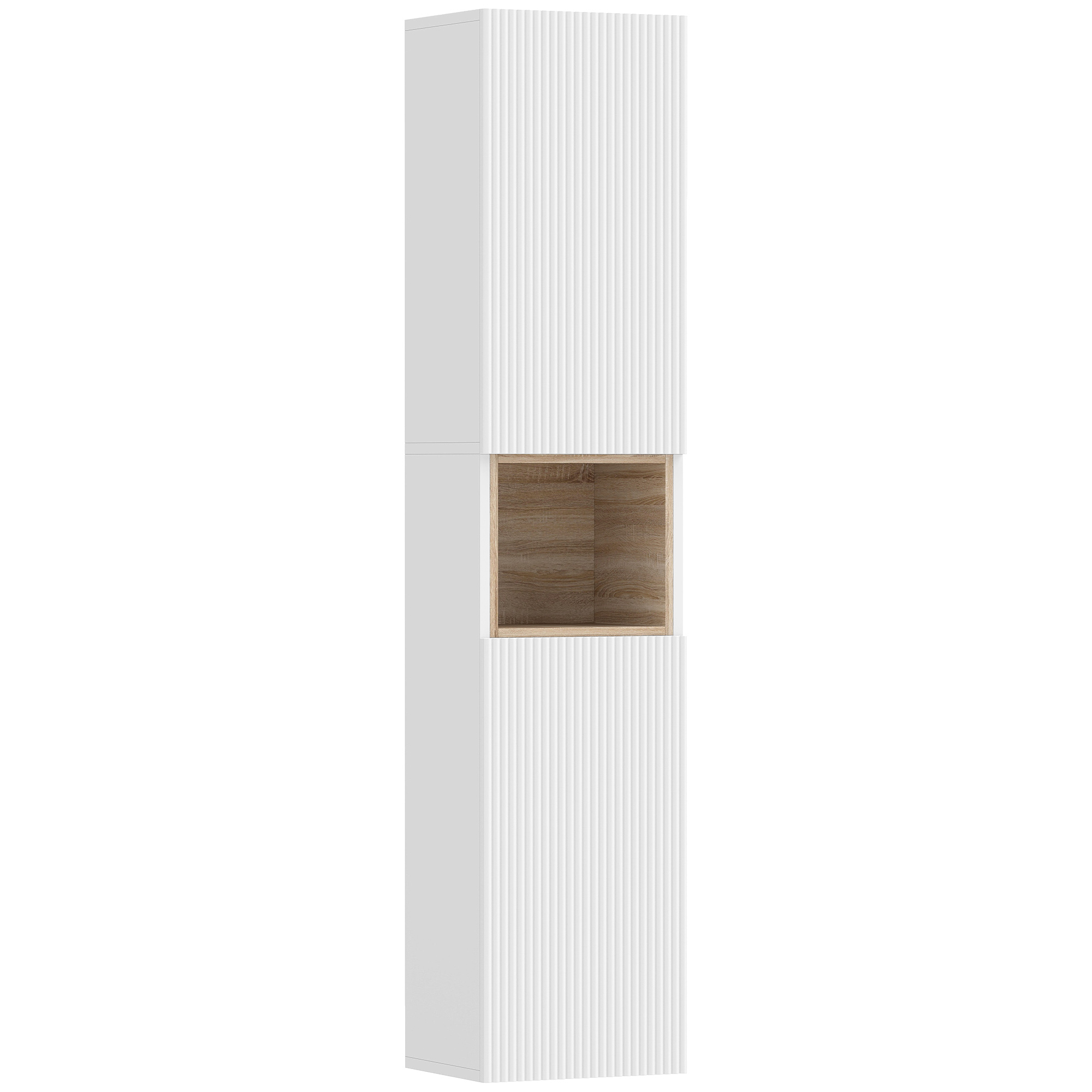 HOMCOM Mueble de Baño de 2 Puertas con Espacio Abierto y Estantes Regulables, en Madera, 30x24x140 cm, Blanco