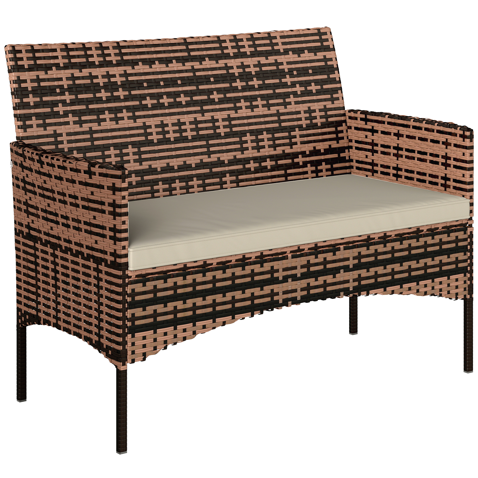 Outsunny Canapea de Grădină 2 Locuri cu Perne și Tampoane Antiderapante, din Ratan și Oțel, 115x63x85 cm, Bej | Aosom Romania