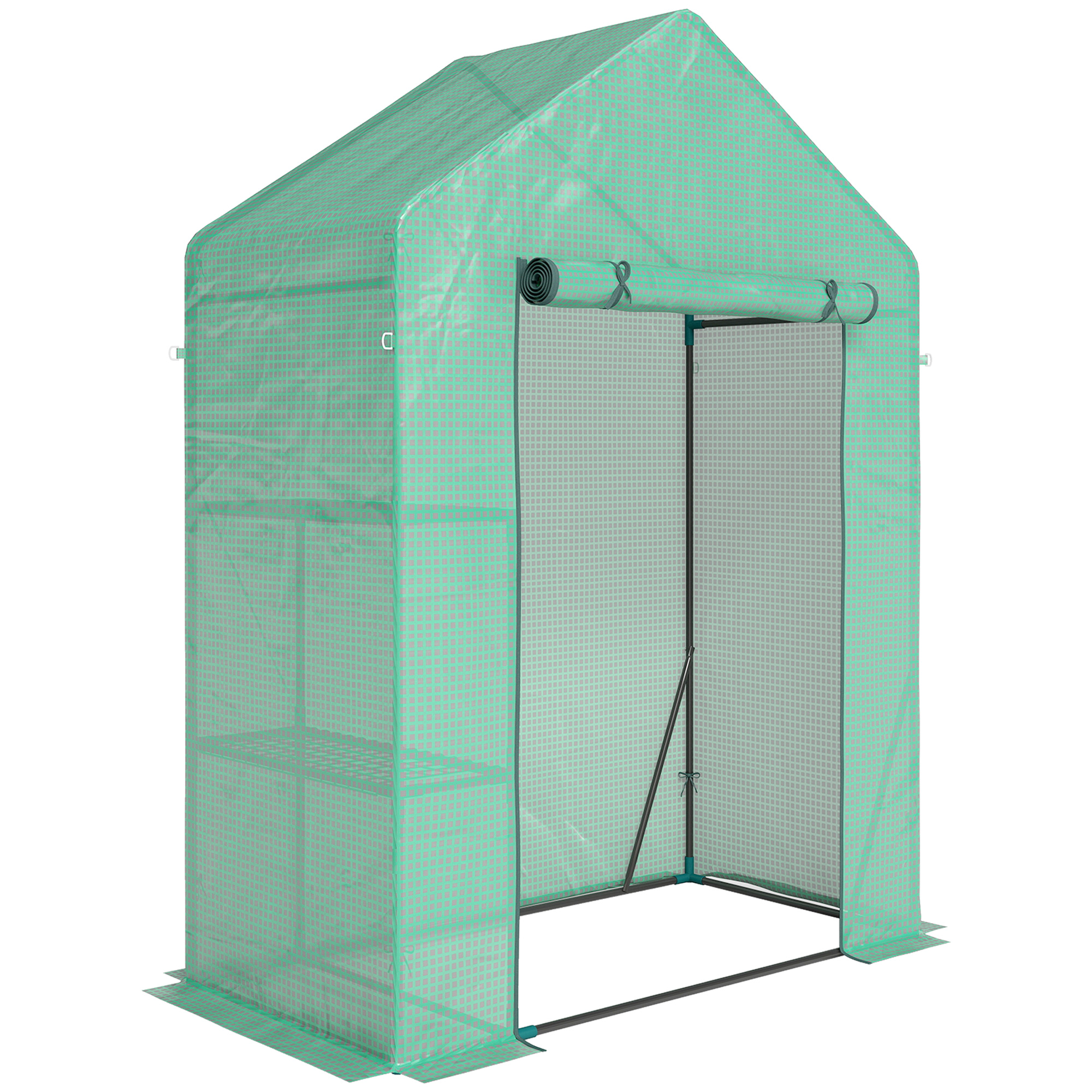 Outsunny Invernadero de Jardín 143 x 73 x 195 cm con Estantería de 2 Baldas, Verde